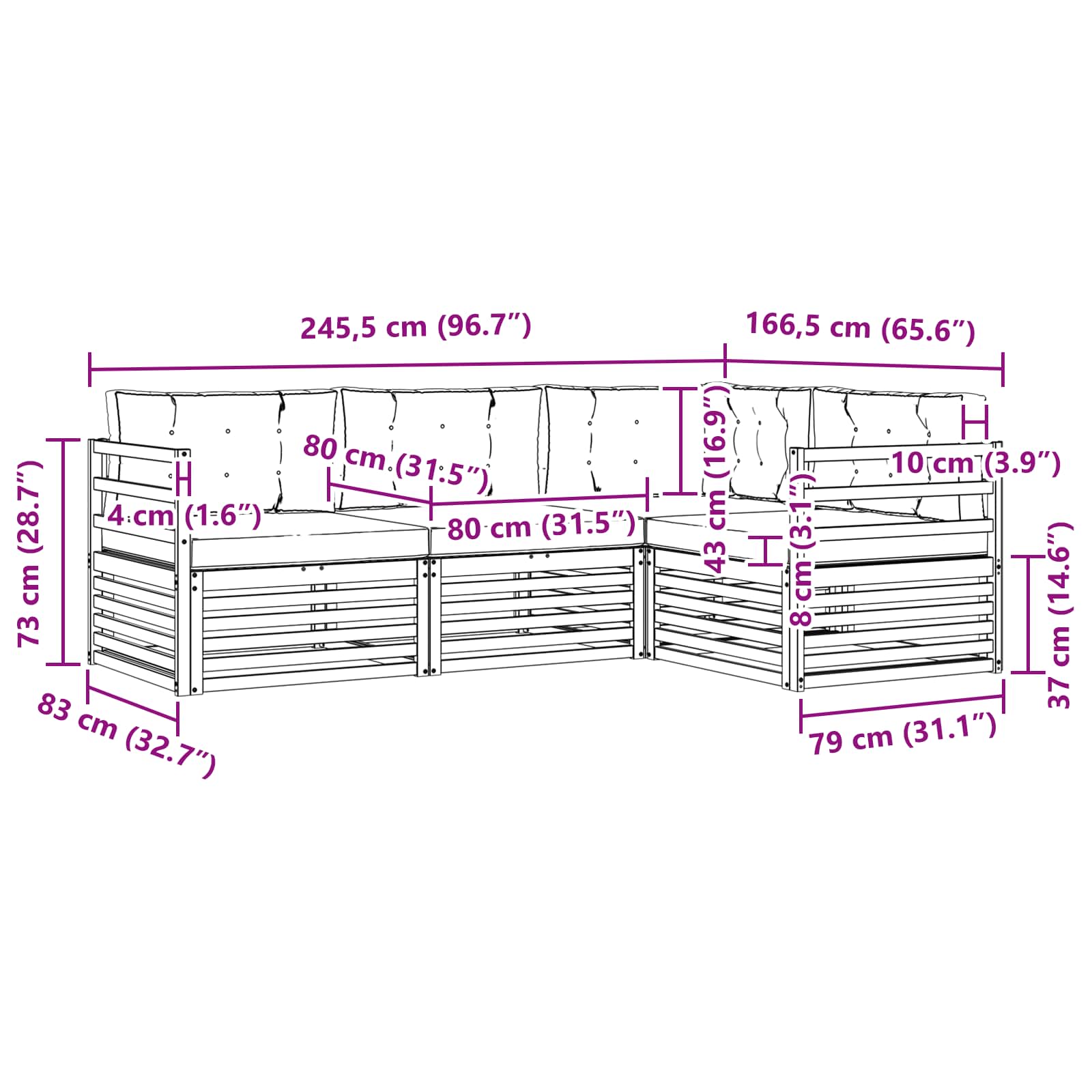 Set vanjskih sofa 4 pcs Bijela i antracit 245,5 x 166,5 x 73 cm