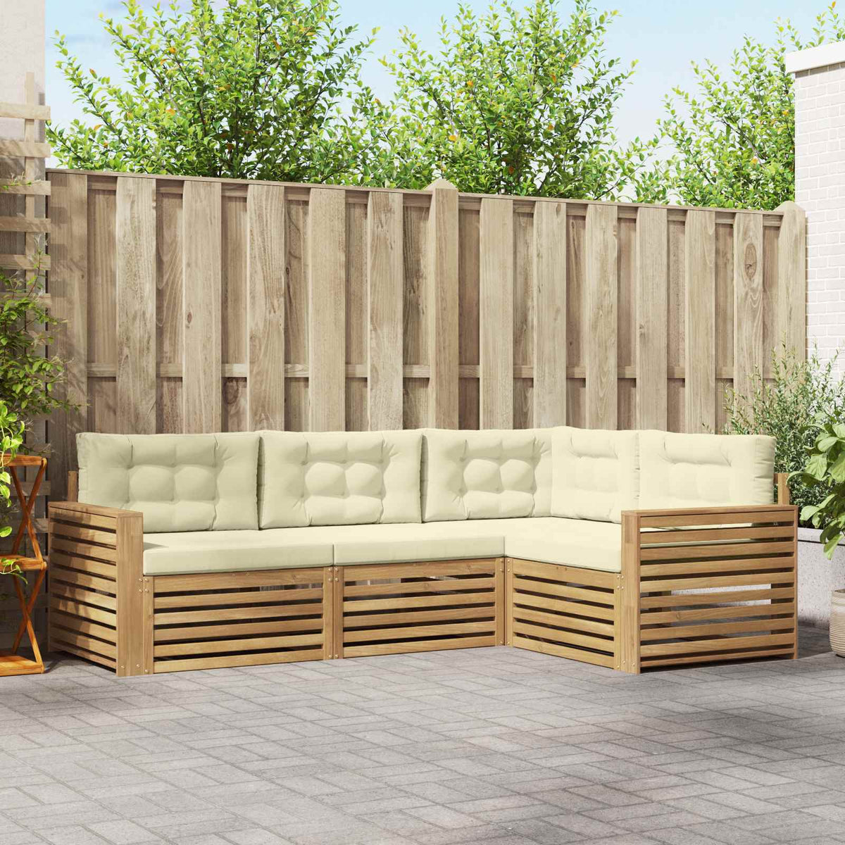 Set vanjskih sofa 4 kom. Bijela i krem Poliester