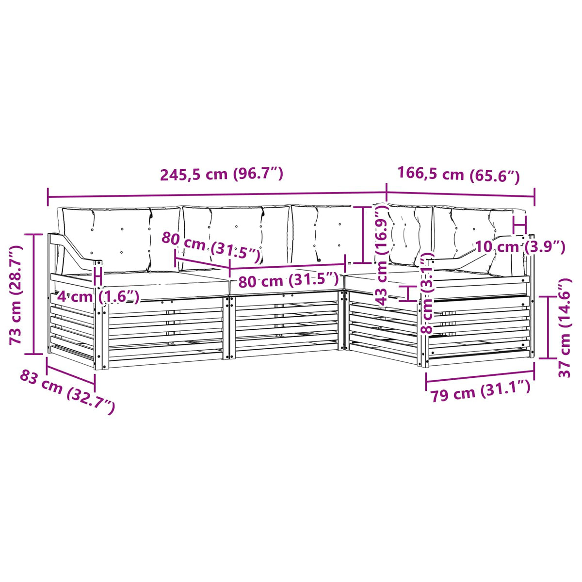 Set vanjskih sofa 4 pcs Bijela i antracit 245,5 x 166,5 x 73 cm