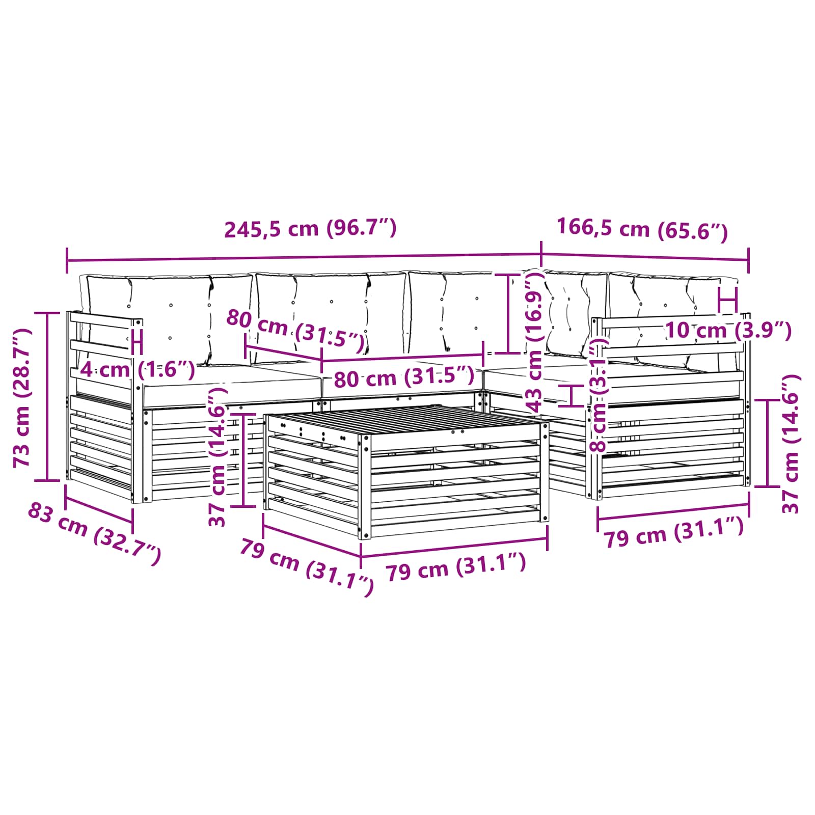 Set vanjskih sofa s jastukom 5 pcs