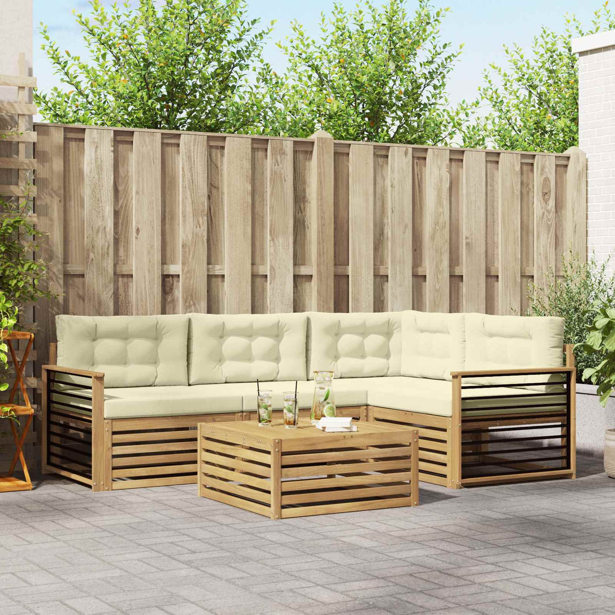 Set vanjskih sofa 6 kom. Bijela i krem Poliester