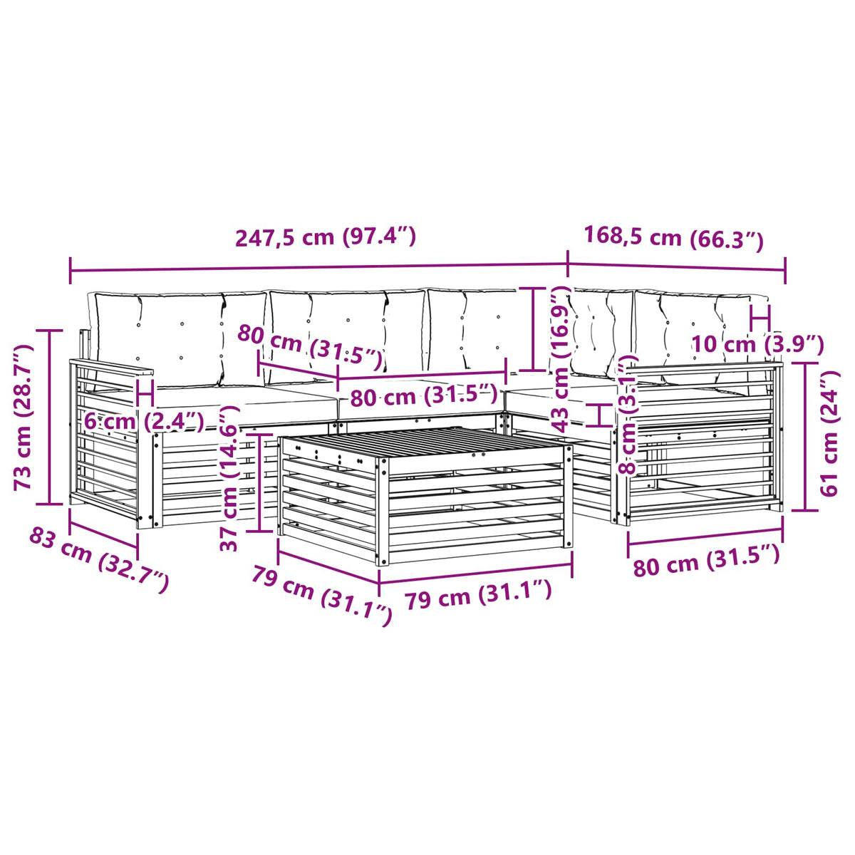 Set vanjskih sofa 6 kom. Bijela i svjetlosiva Poliester