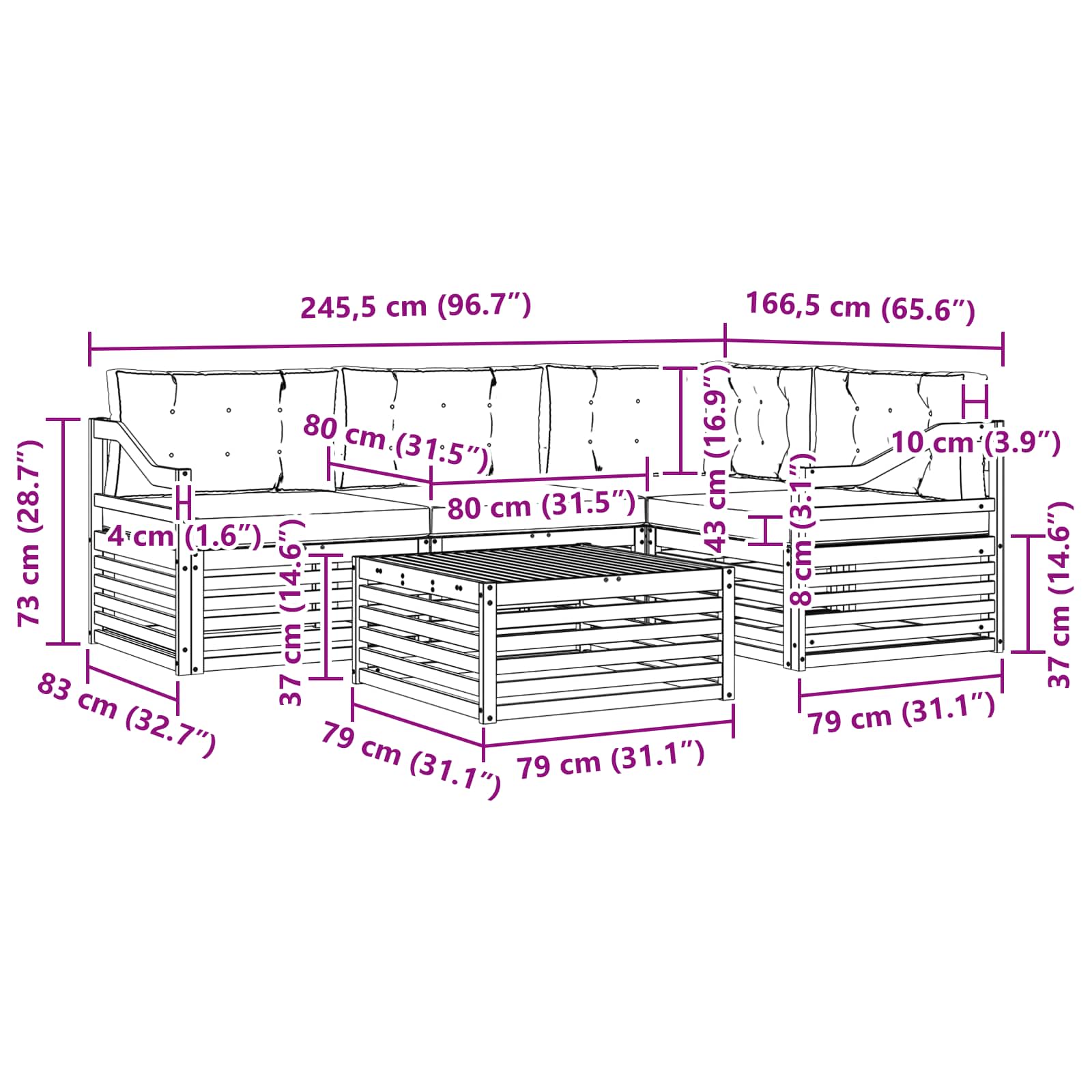 Set vanjskih sofa s jastukom 5 pcs