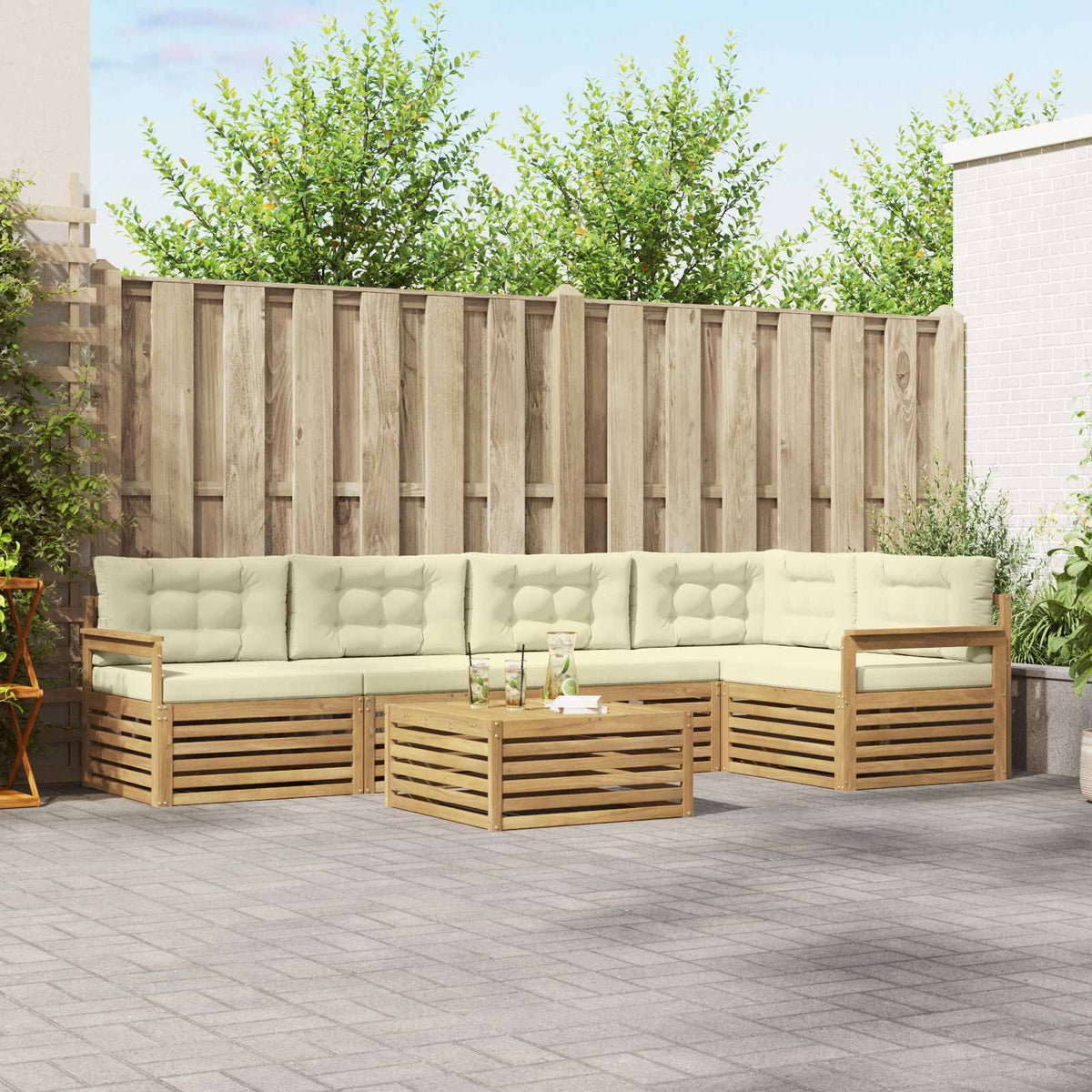 Set vanjskih sofa 6 kom. Bijela i krem Poliester