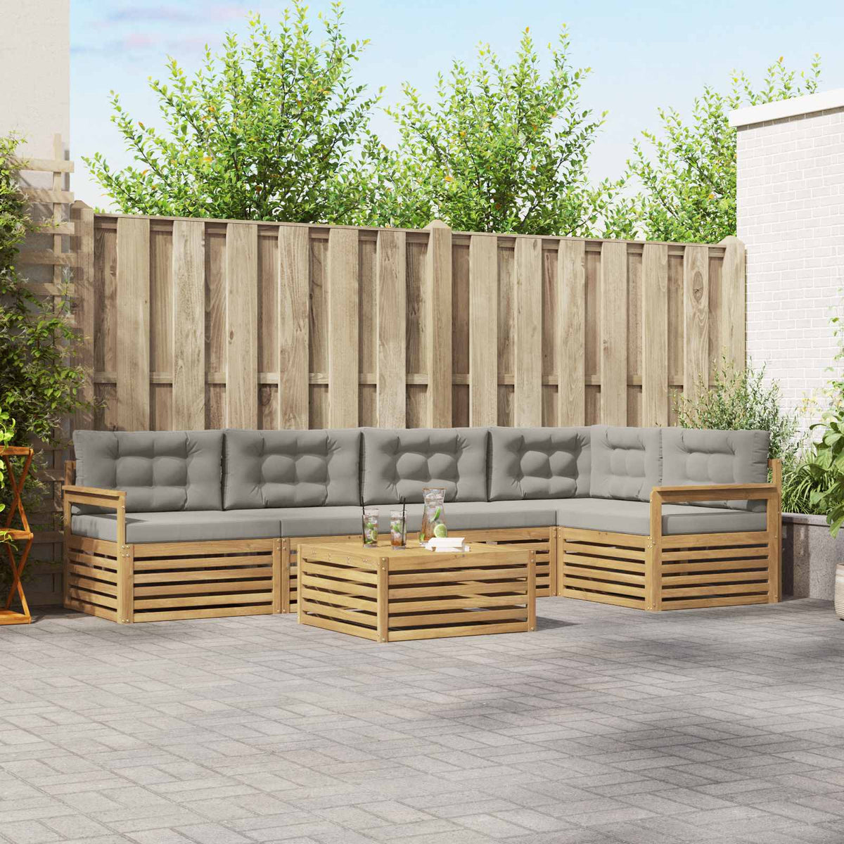 Set vanjskih sofa 6 kom. Bijela i svjetlosiva Poliester