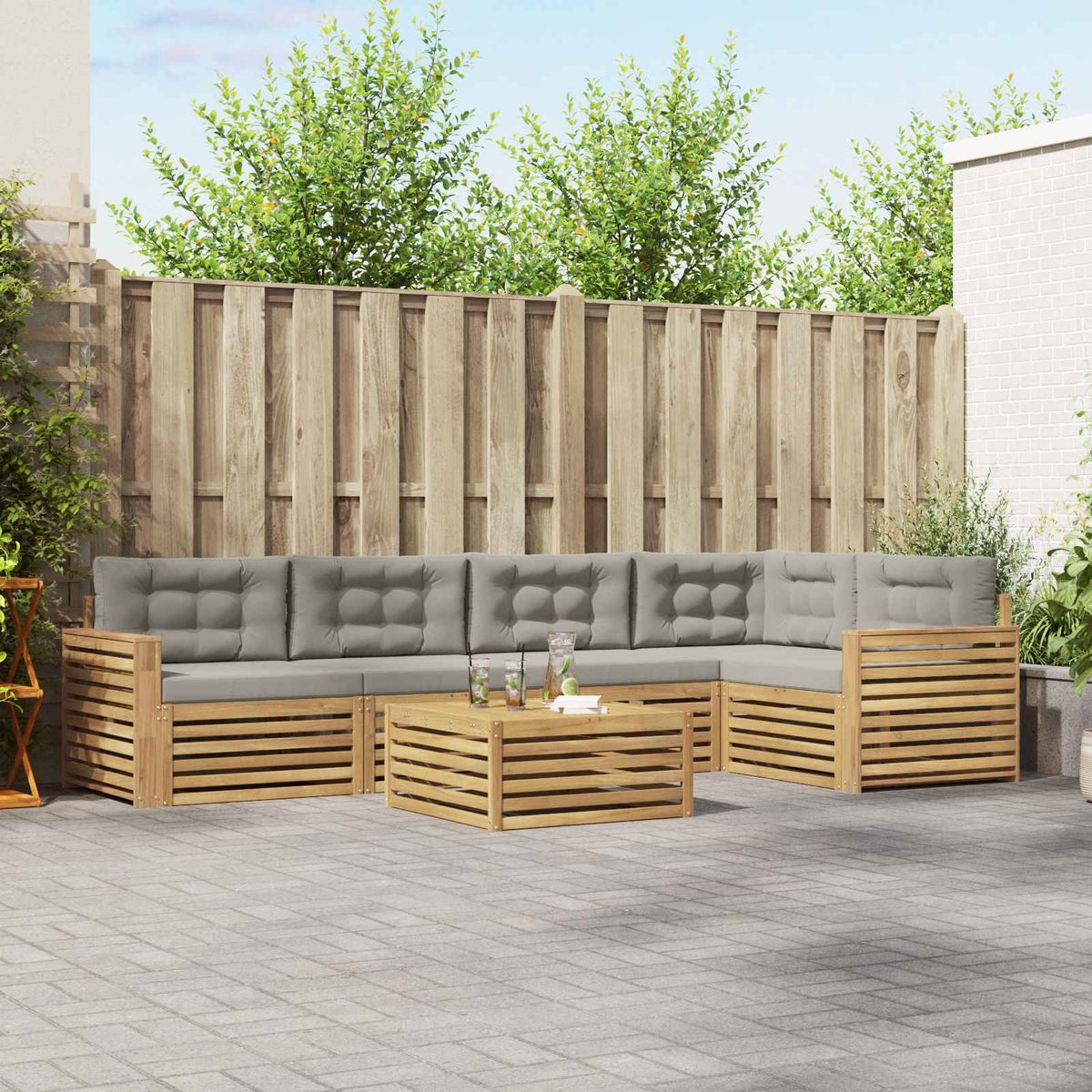 Set vanjskih sofa 6 kom. Bijela i svjetlosiva Poliester