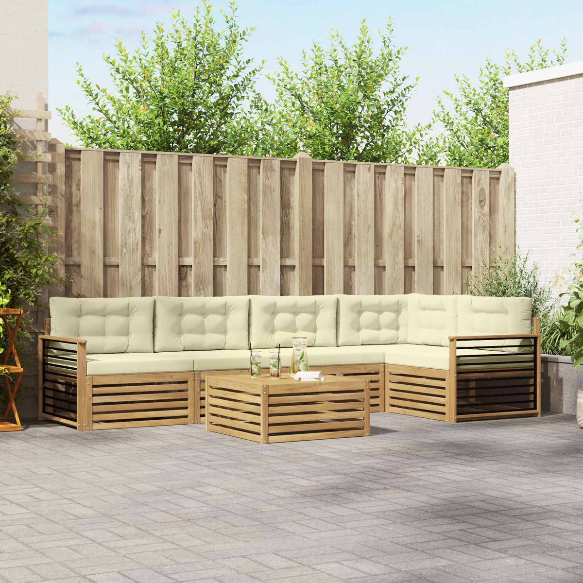 Set vanjskih sofa 6 kom. Bijela i krem Poliester