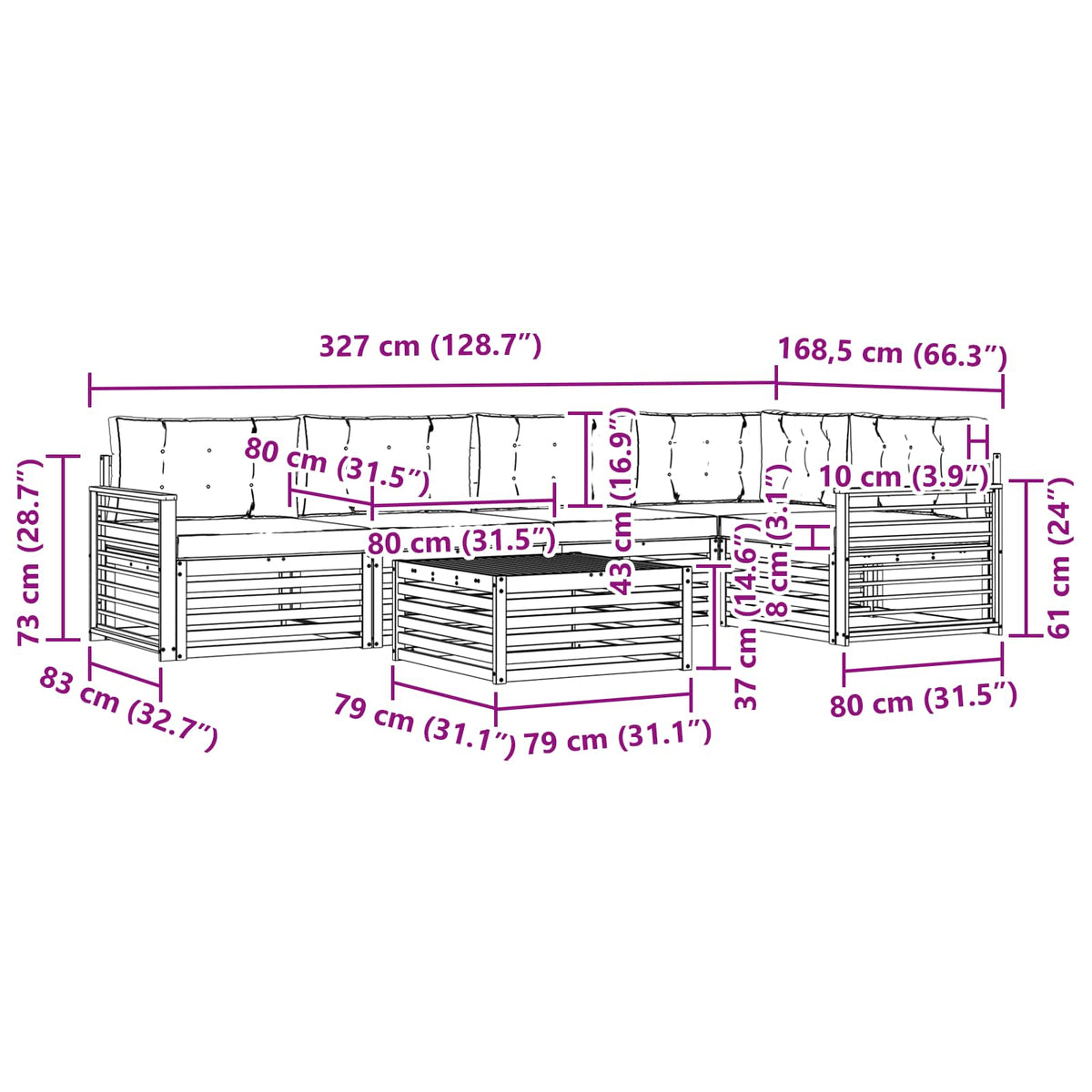 Set vanjskih sofa 6 kom. Bijela i krem Poliester