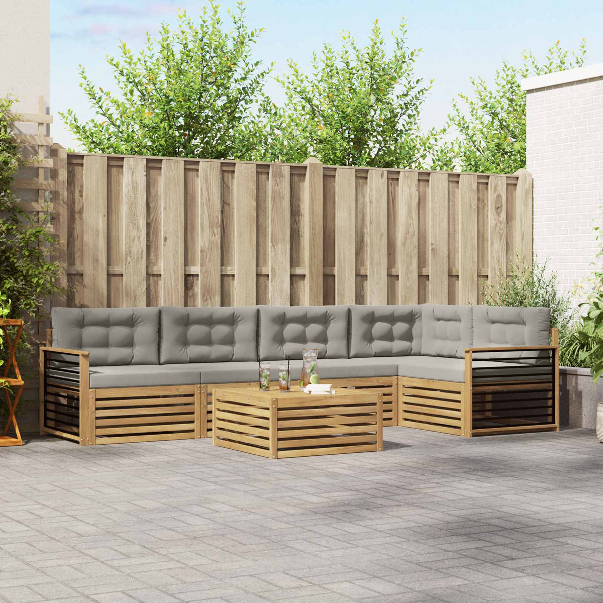 Set vanjskih sofa 6 kom. Bijela i svjetlosiva Poliester
