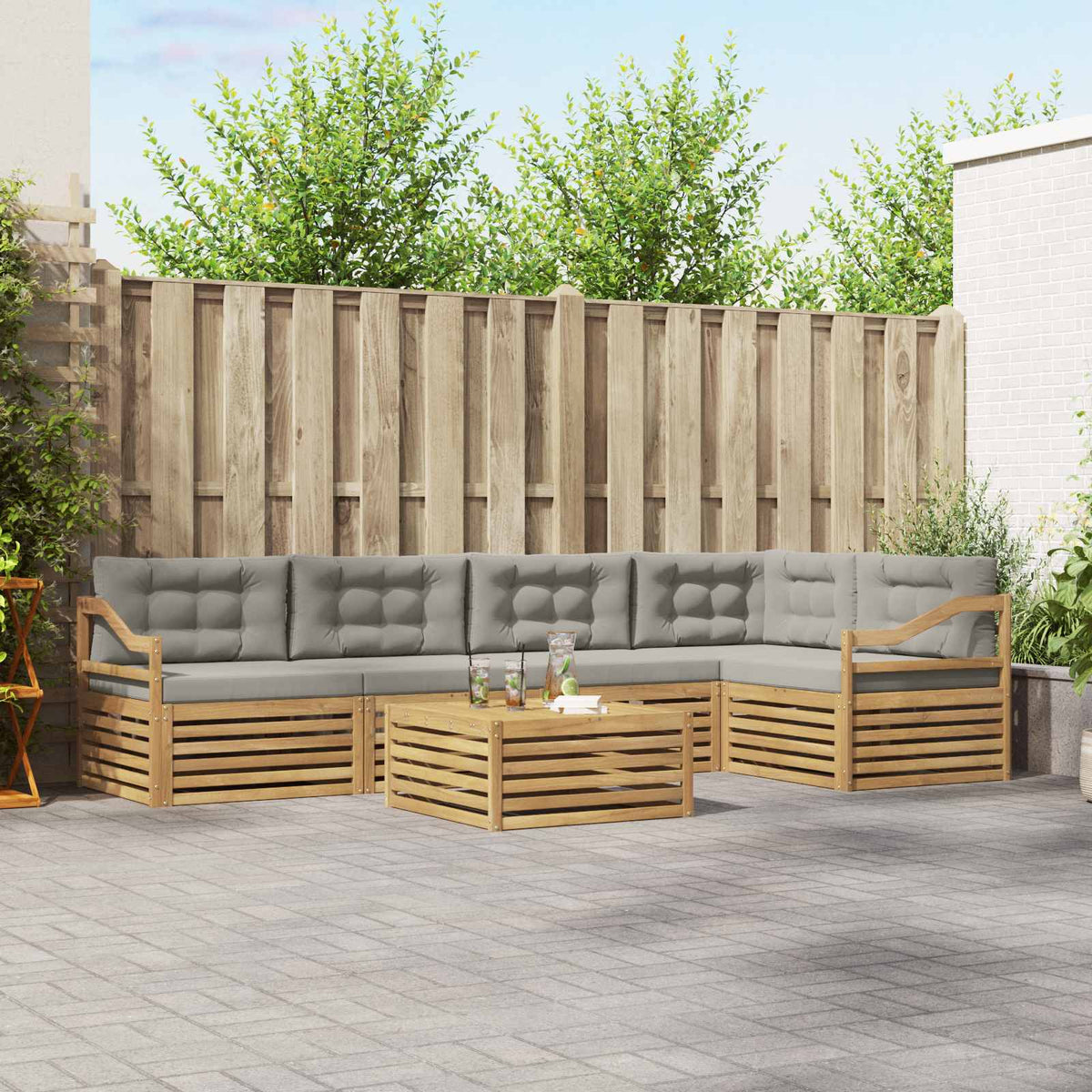 Set vanjskih sofa 6 kom. Bijela i svjetlosiva Poliester