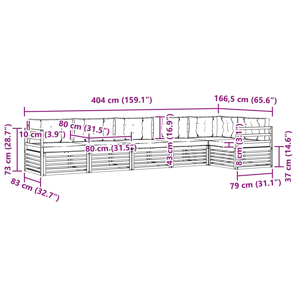 Set vanjskih sofa 6 pcs Bijela i krem 404 x 166,5 x 73 cm