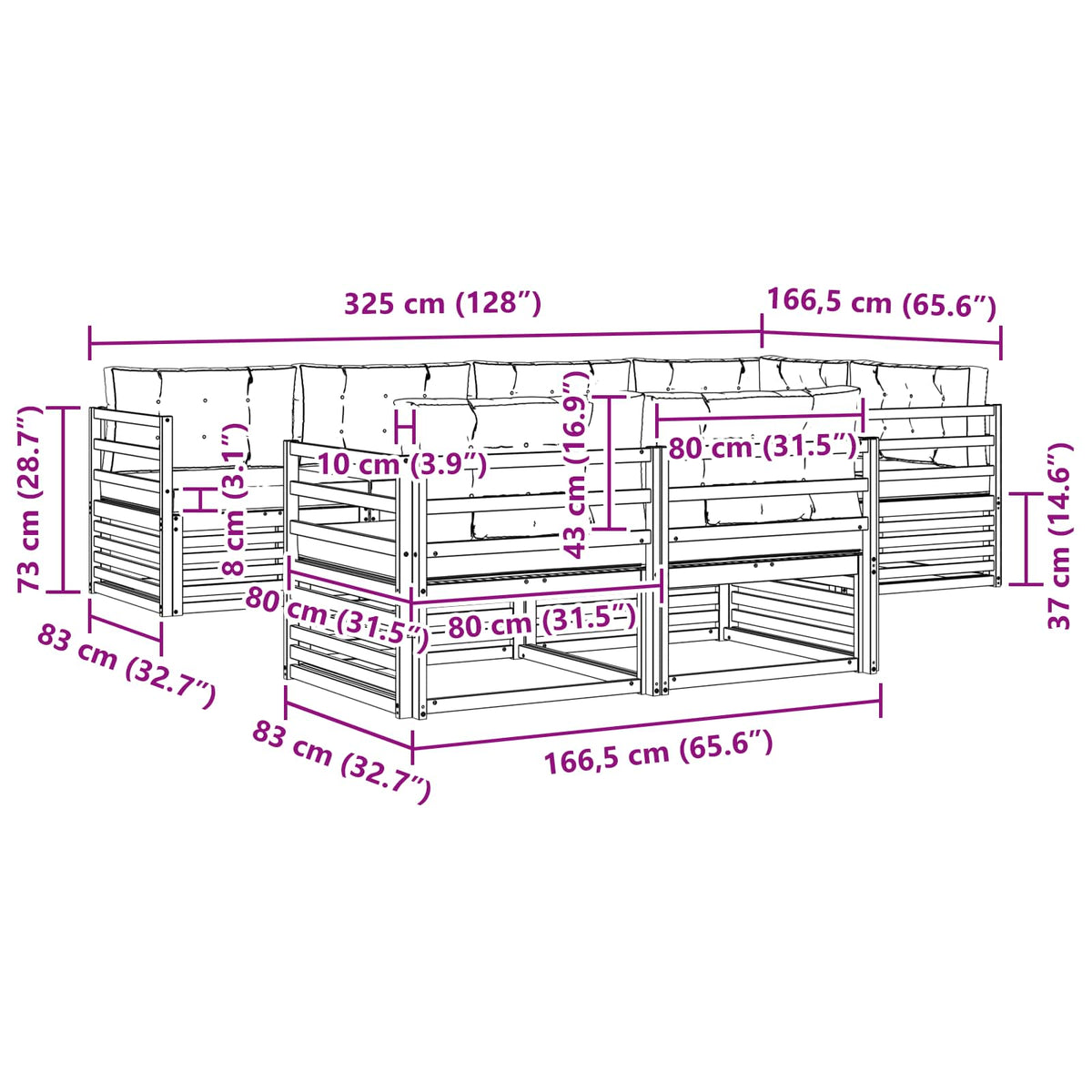 Set vanjskih sofa 7 kom. Bijela i bež Poliester Smeđa 325,5 x 166,5 x 73 cm