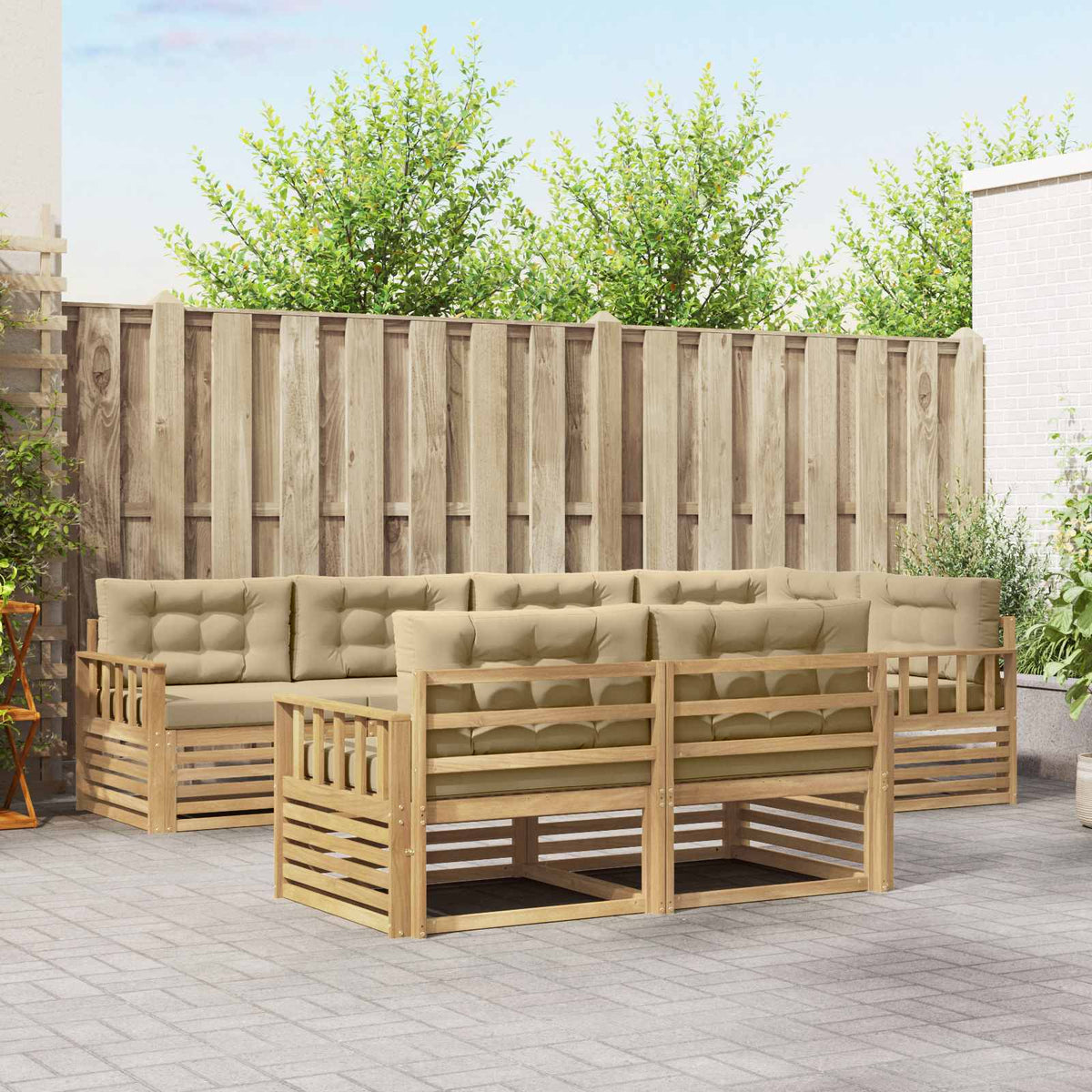 Set vanjskih sofa 7 kom. Bijela i bež Poliester Smeđa 327 x 168,5 x 73 cm