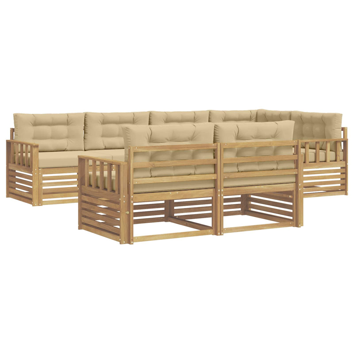 Set vanjskih sofa 7 kom. Bijela i bež Poliester Smeđa 327 x 168,5 x 73 cm