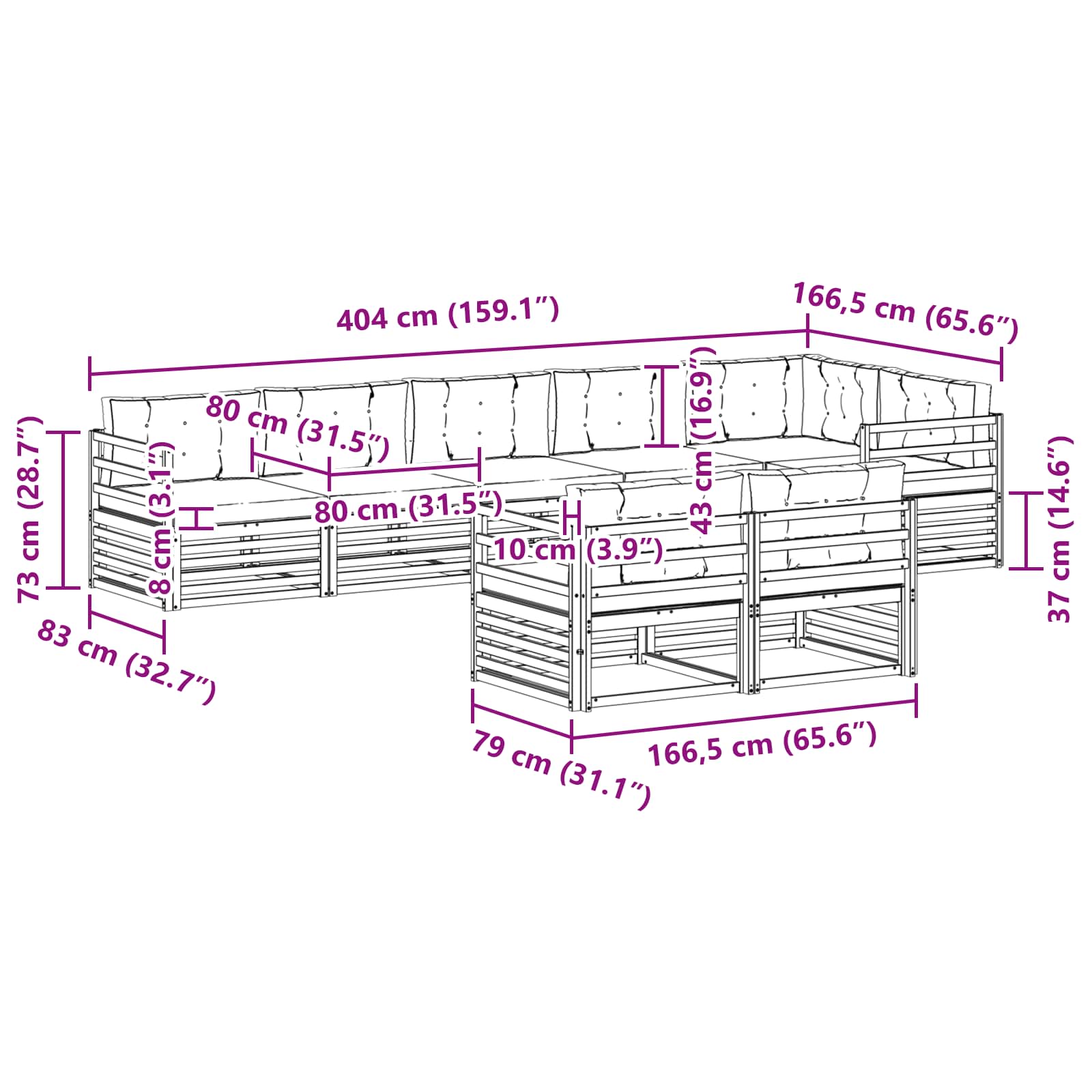 Set vanjskih sofa s jastukom 8 pcs Bijela i bež Poliester