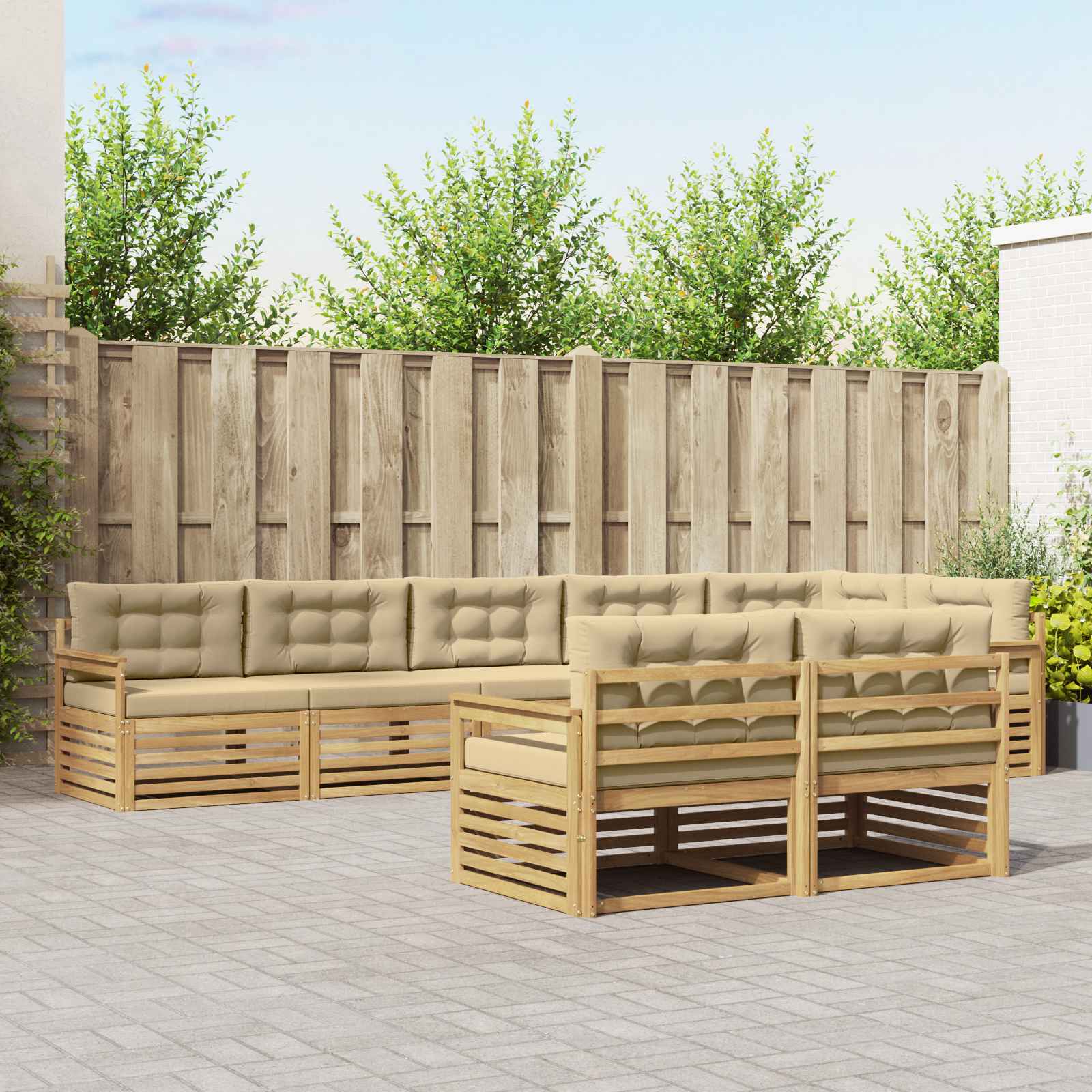Set vanjskih sofa s jastukom 8 pcs Bijela i bež Poliester