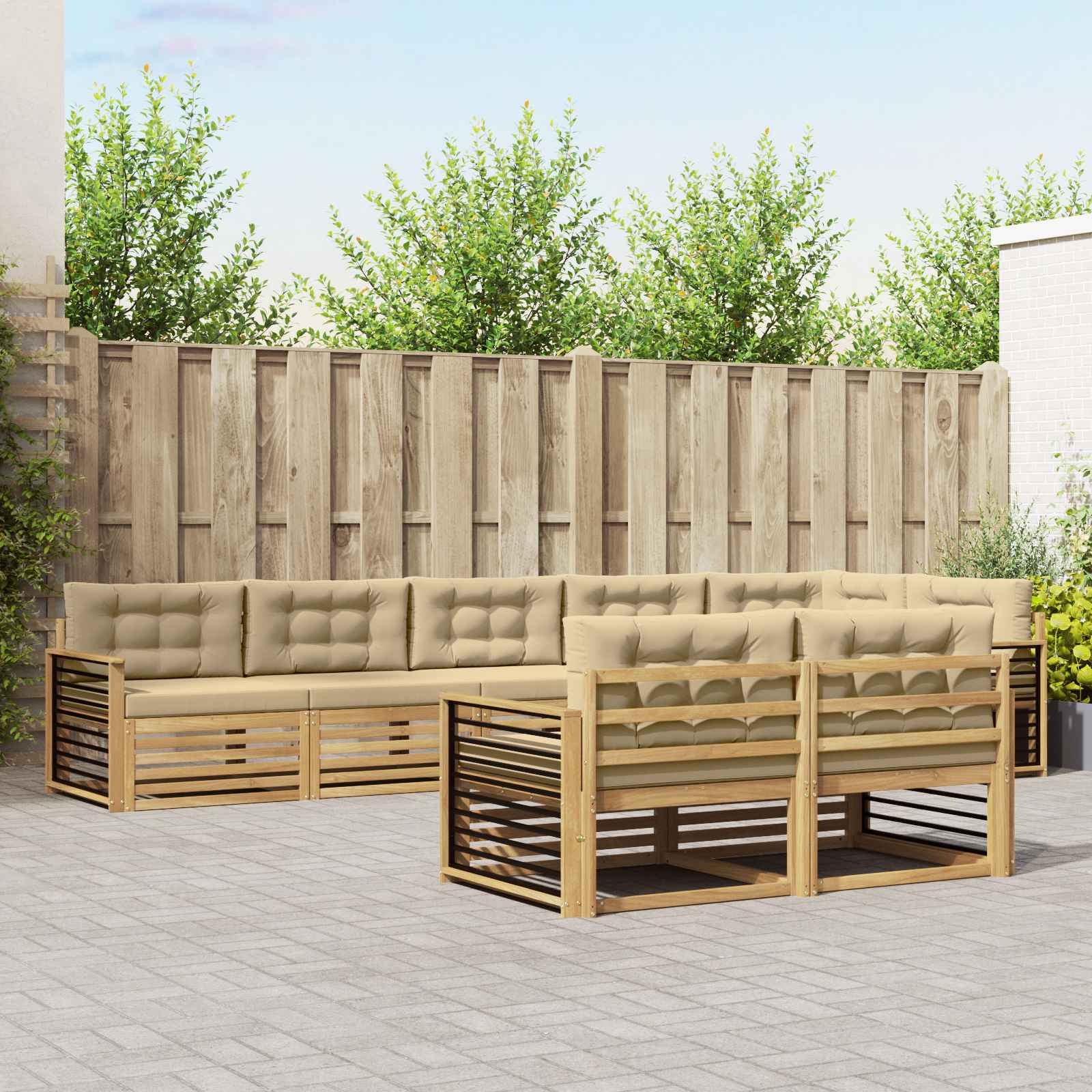 Set vanjskih sofa s jastukom 8 pcs Bijela i bež Poliester