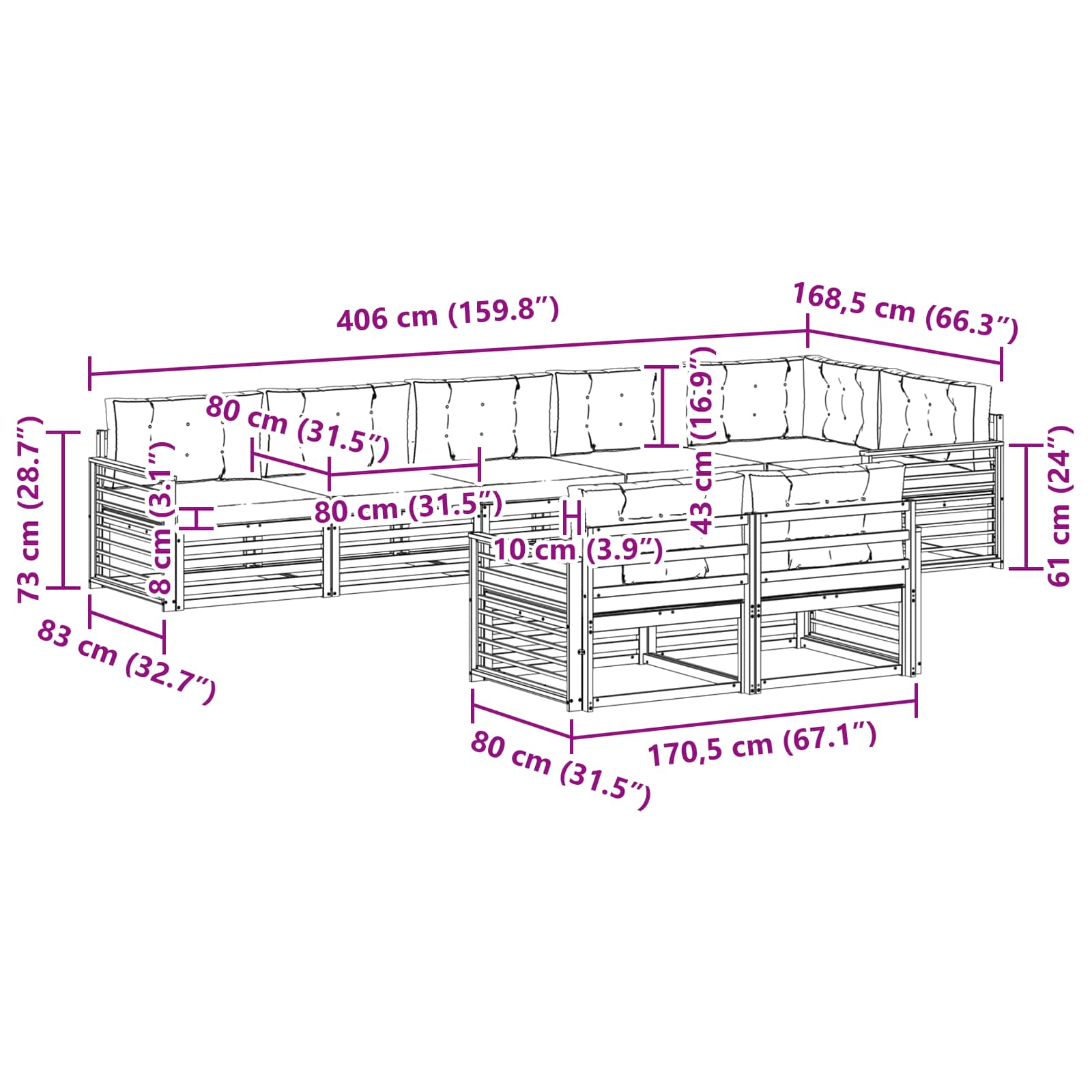 Set vanjskih sofa s jastukom 8 pcs Bijela i bež Poliester