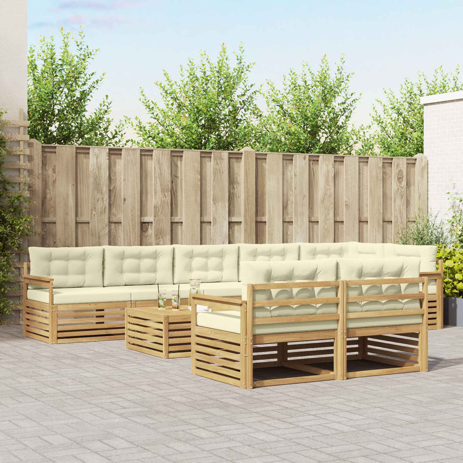 Set vanjskih sofa s jastukom 9 pcs Bijela i krem Poliester