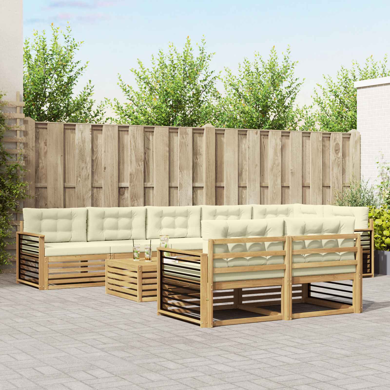 Set vanjskih sofa s jastukom 9 pcs Bijela i krem Poliester