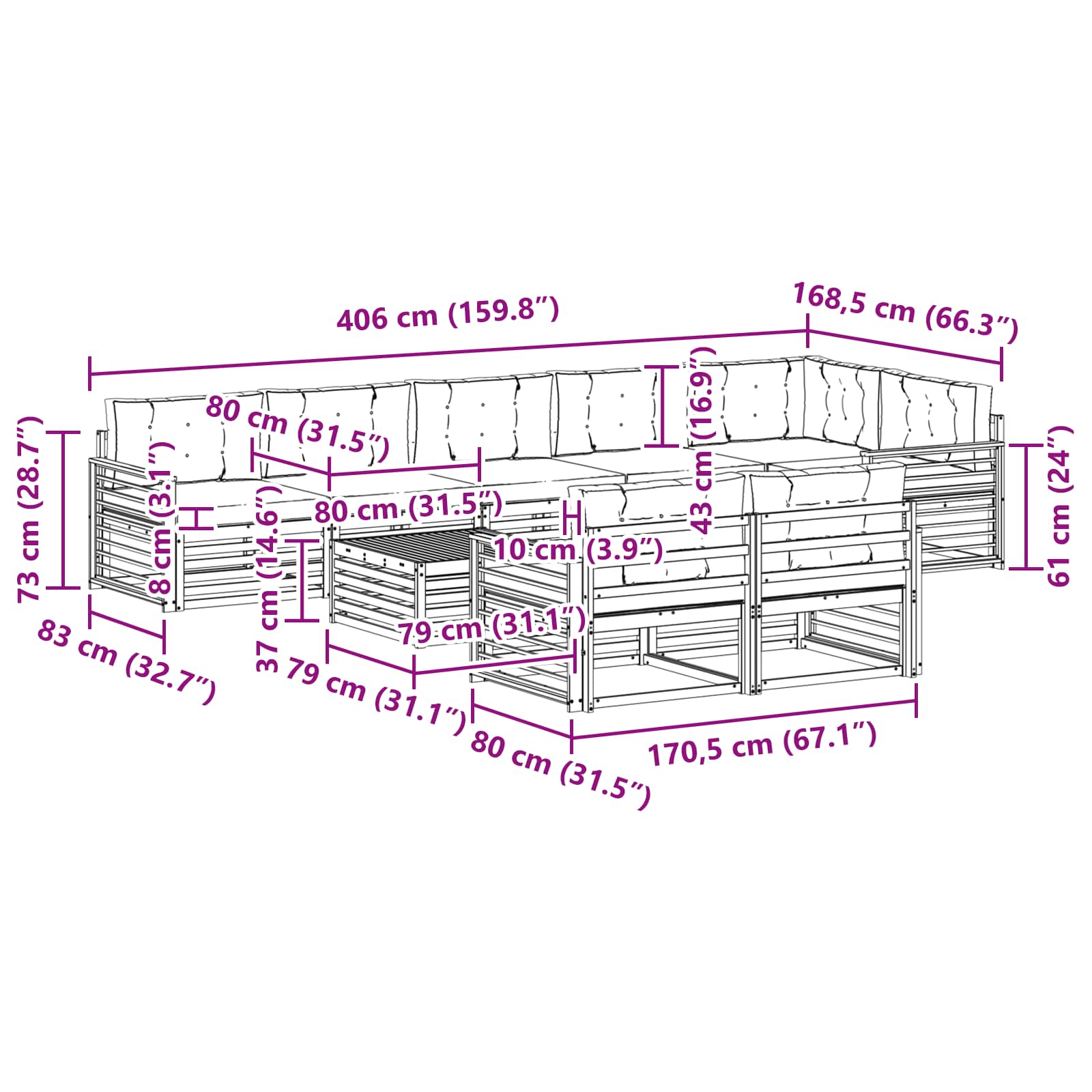 Set vanjskih sofa s jastukom 9 pcs Bijela i krem Poliester