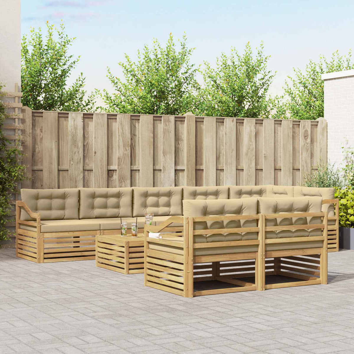Set vanjskih sofa s jastukom 9 pcs Bijela i bež