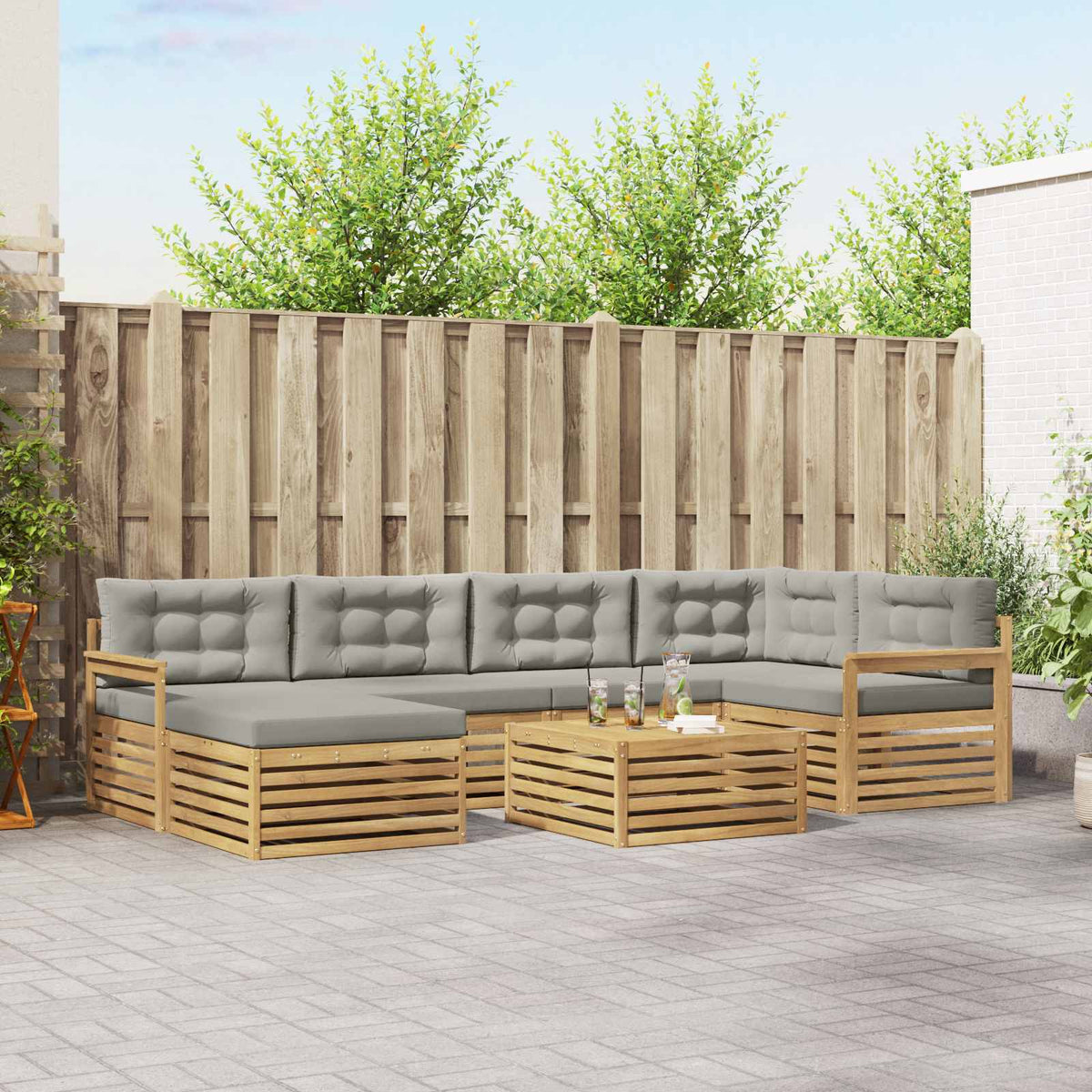 Set vanjskih sofa s jastukom 7 pcs Bijela i svjetlosiva