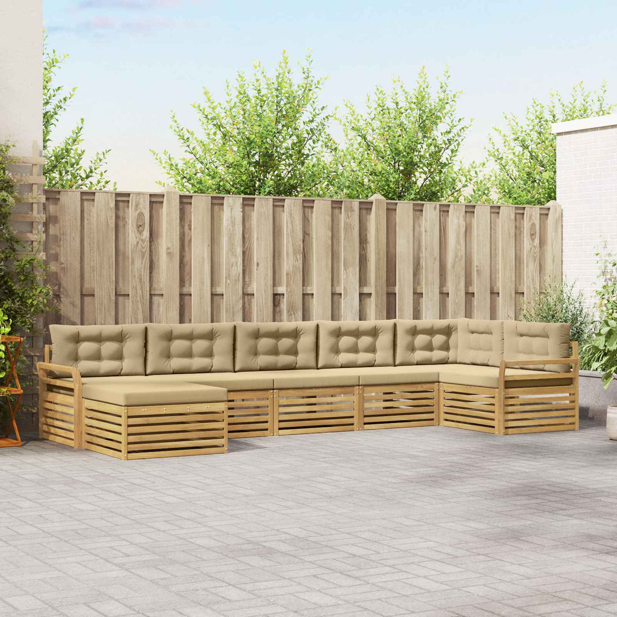 Set vanjskih sofa 7 kom. Bijela i bež Smeđa 408 x 170,5 x 73 cm