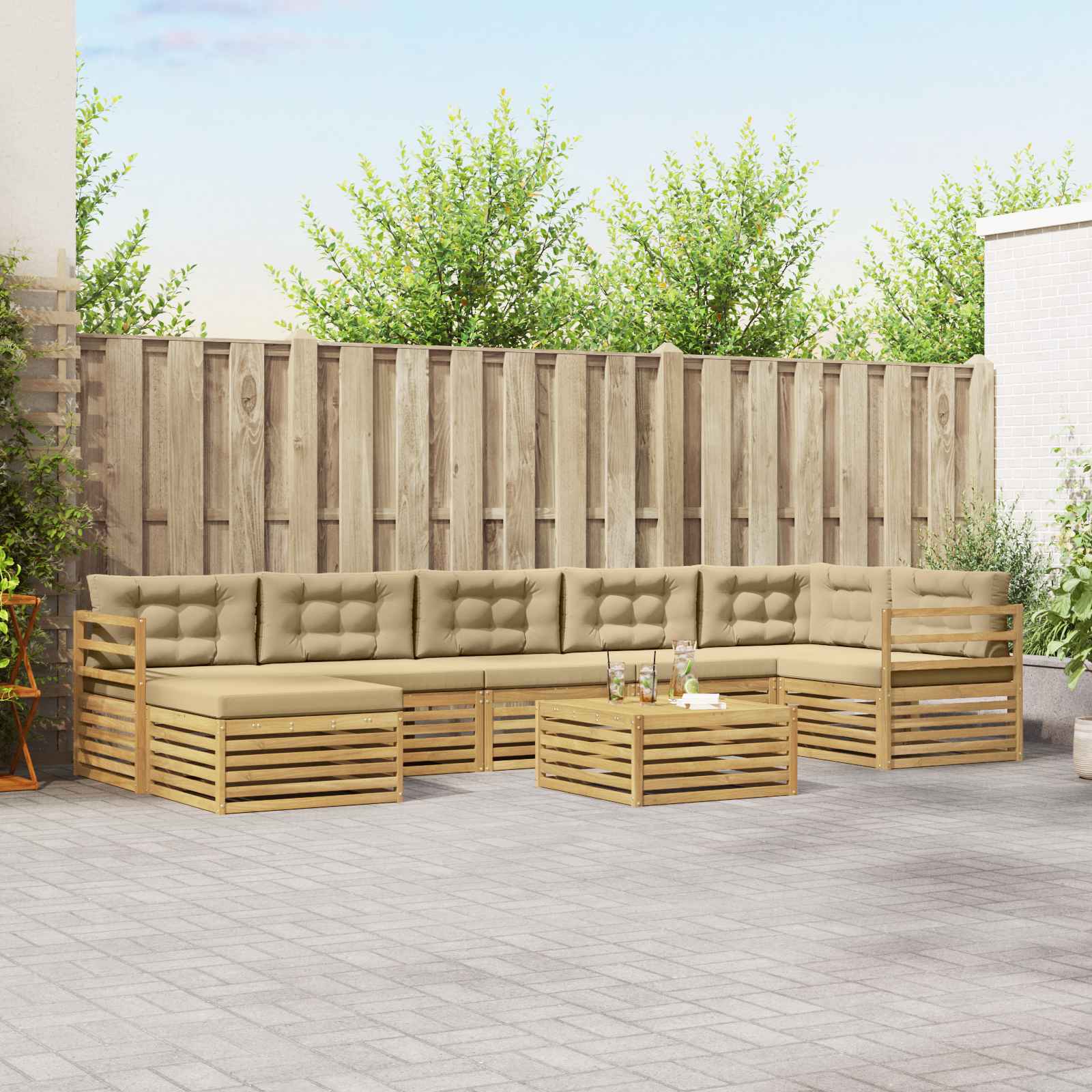 Set vanjskih sofa s jastukom 8 pcs Bijela i bež Poliester