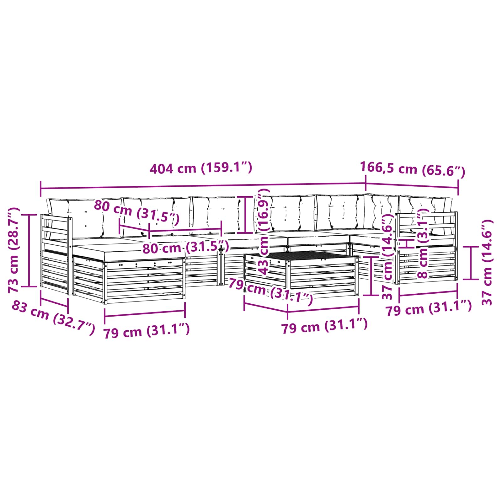 Set vanjskih sofa s jastukom 8 pcs Bijela i bež Poliester