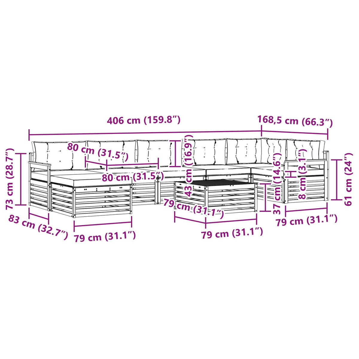Set vanjskih sofa 8 kom. Bijela i bež