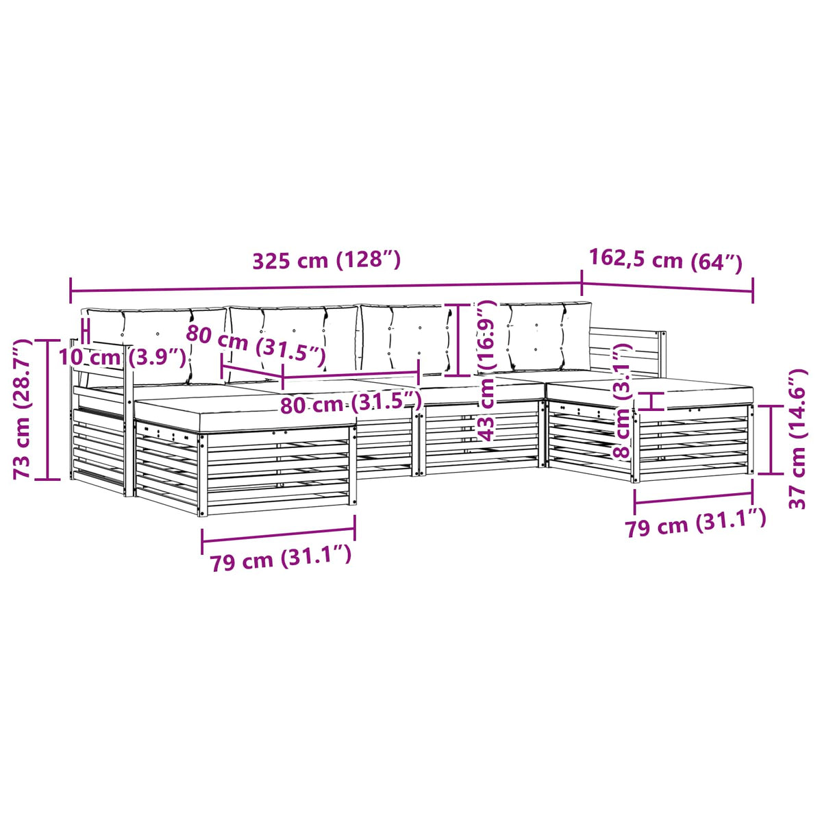 Set vanjskih sofa 6 pcs Bijela i krem 325 x 162,5 x 73 cm