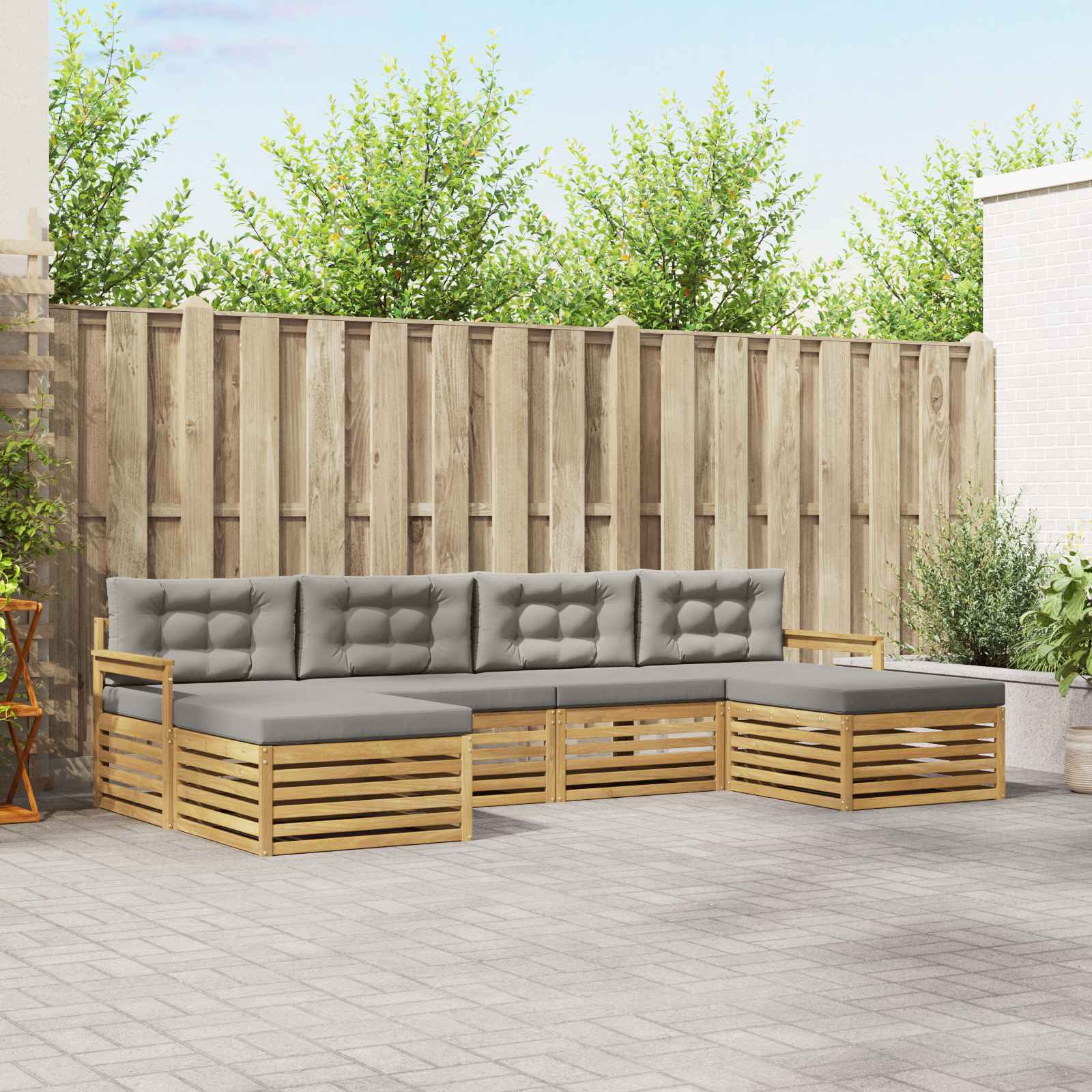 Setovi sofa 6 pcs Bijela i svjetlosiva Čvrsto drvo akacije