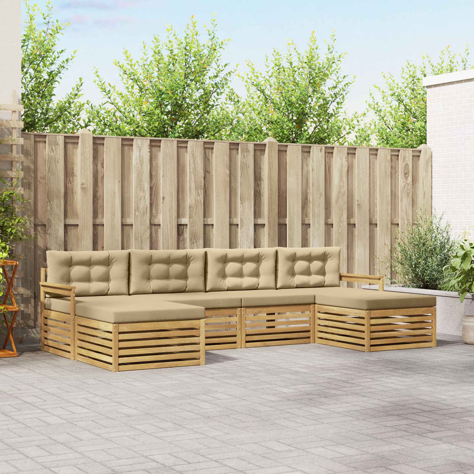Setovi sofa s jastukom 6 pcs Bijela i bež Čvrsto drvo akacije