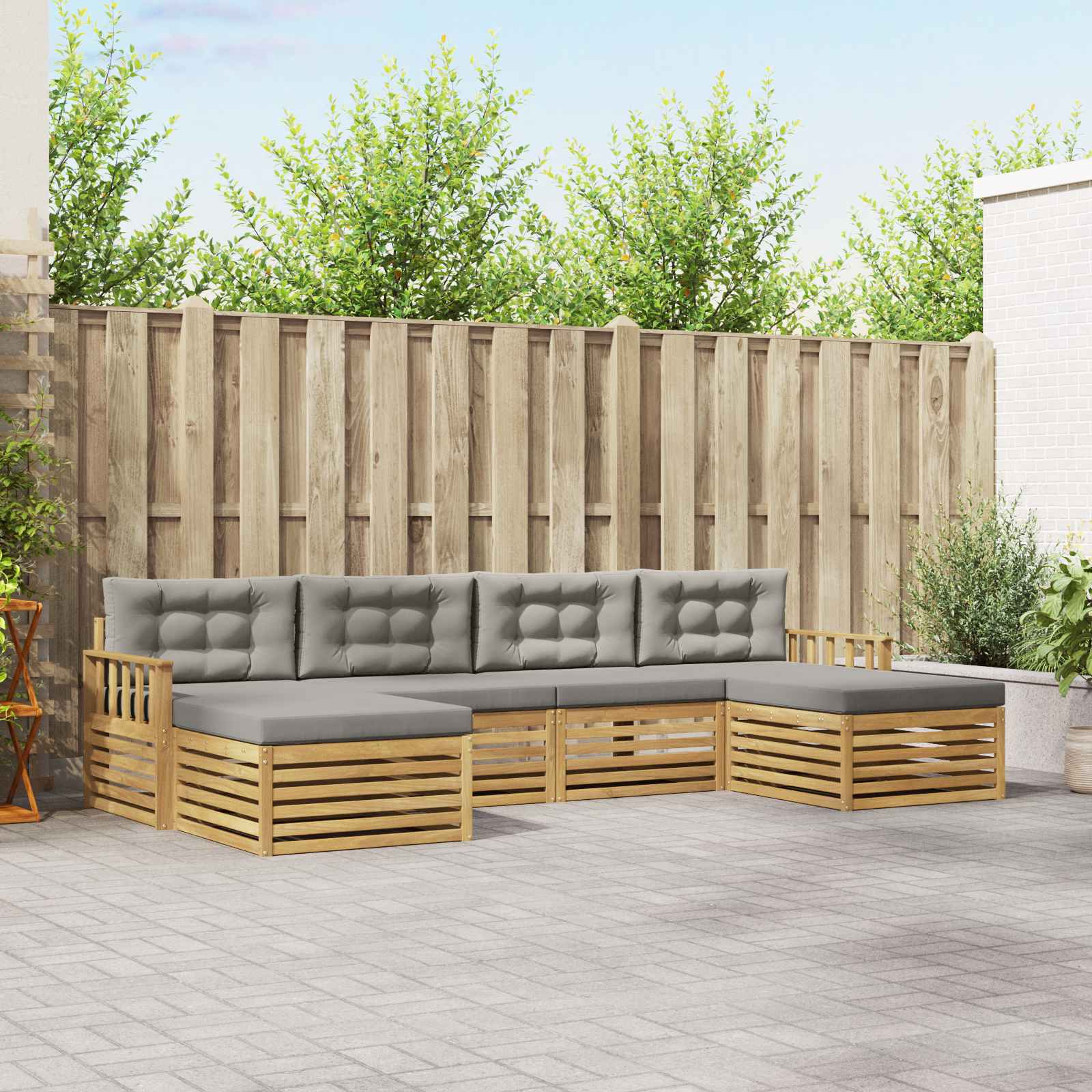 Setovi sofa 6 pcs Bijela i svjetlosiva Čvrsto drvo akacije