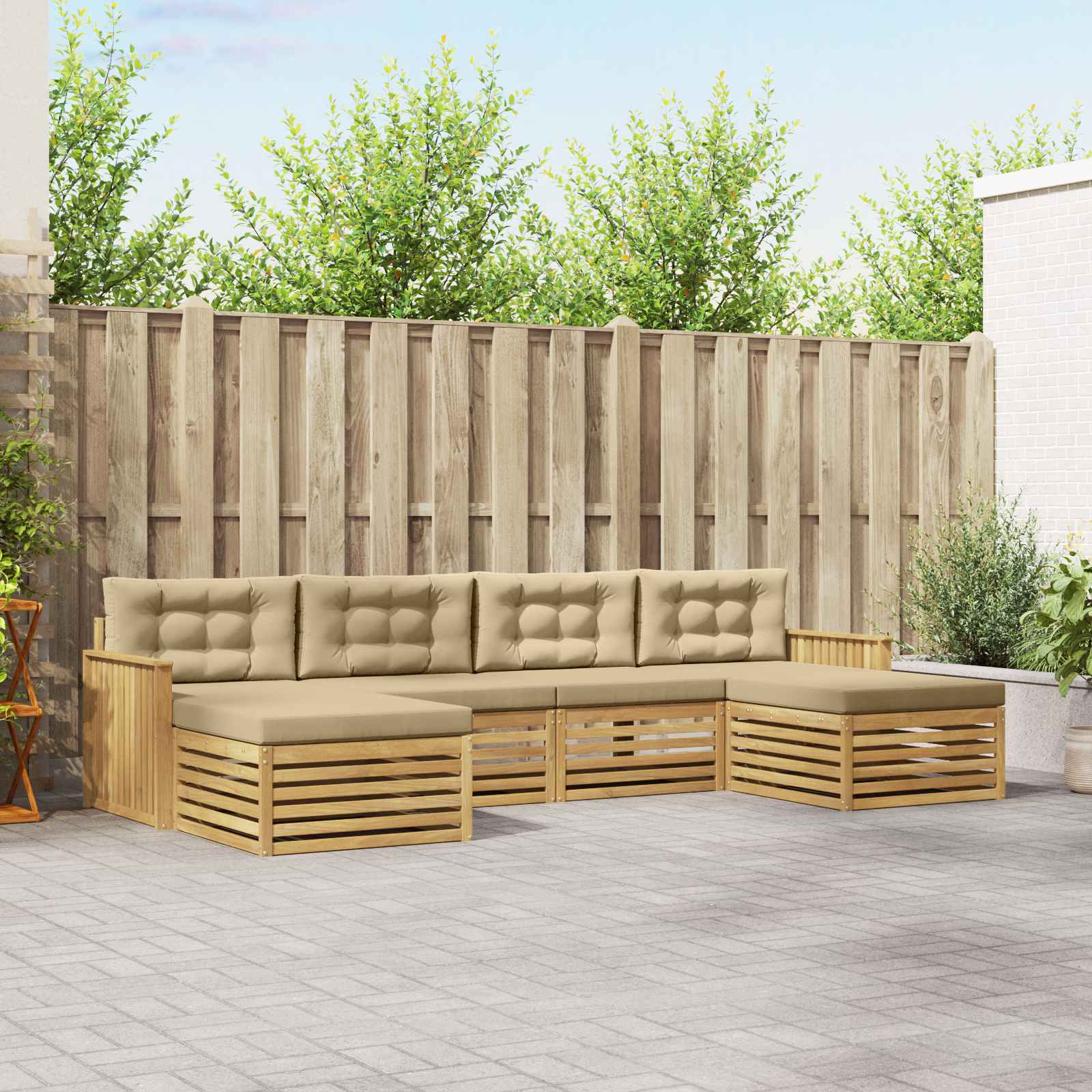 Set vanjskih sofa 6 kom. Bijela i bež Čvrsto drvo akacije