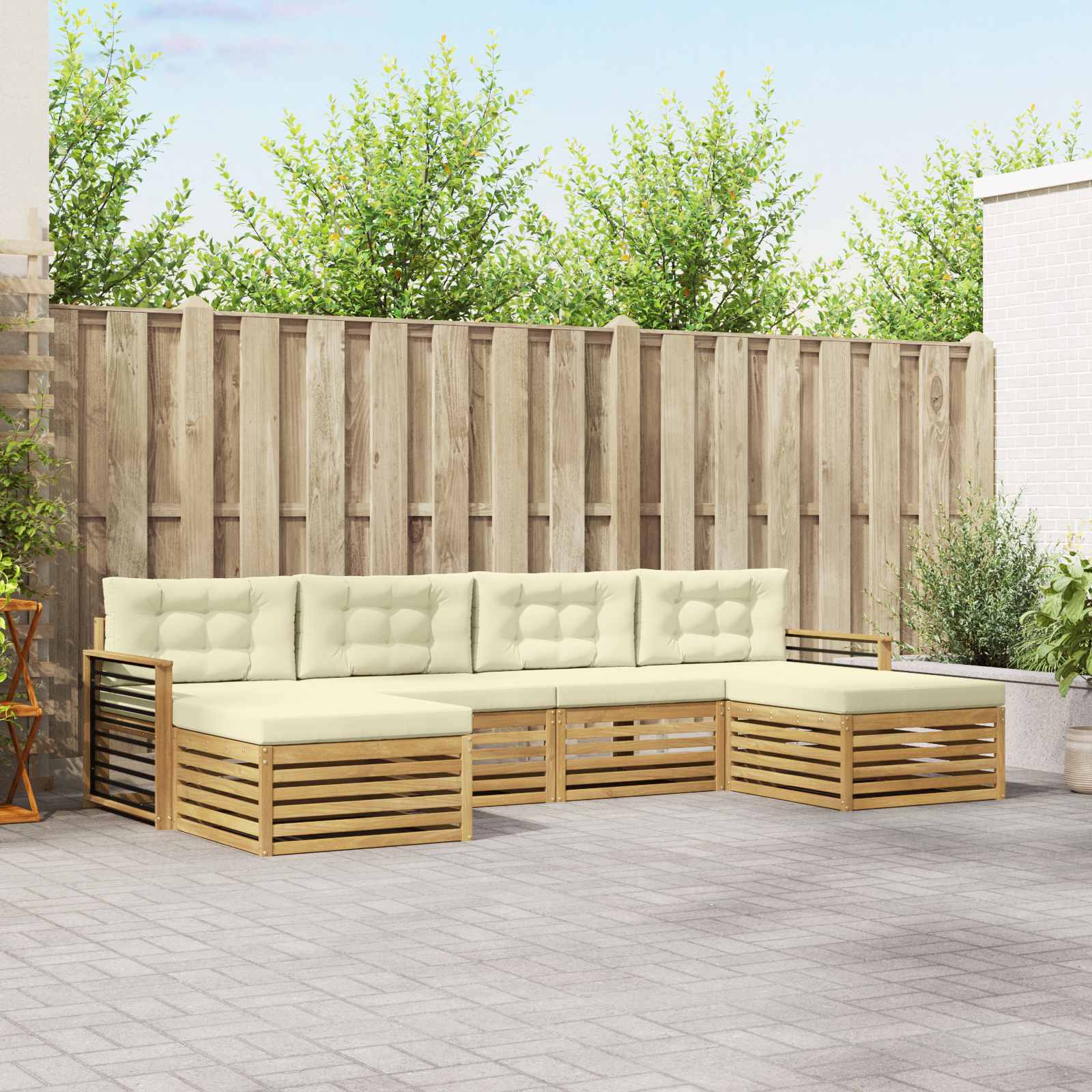 Setovi sofa s jastukom 6 pcs Bijela i krem Čvrsto drvo akacije