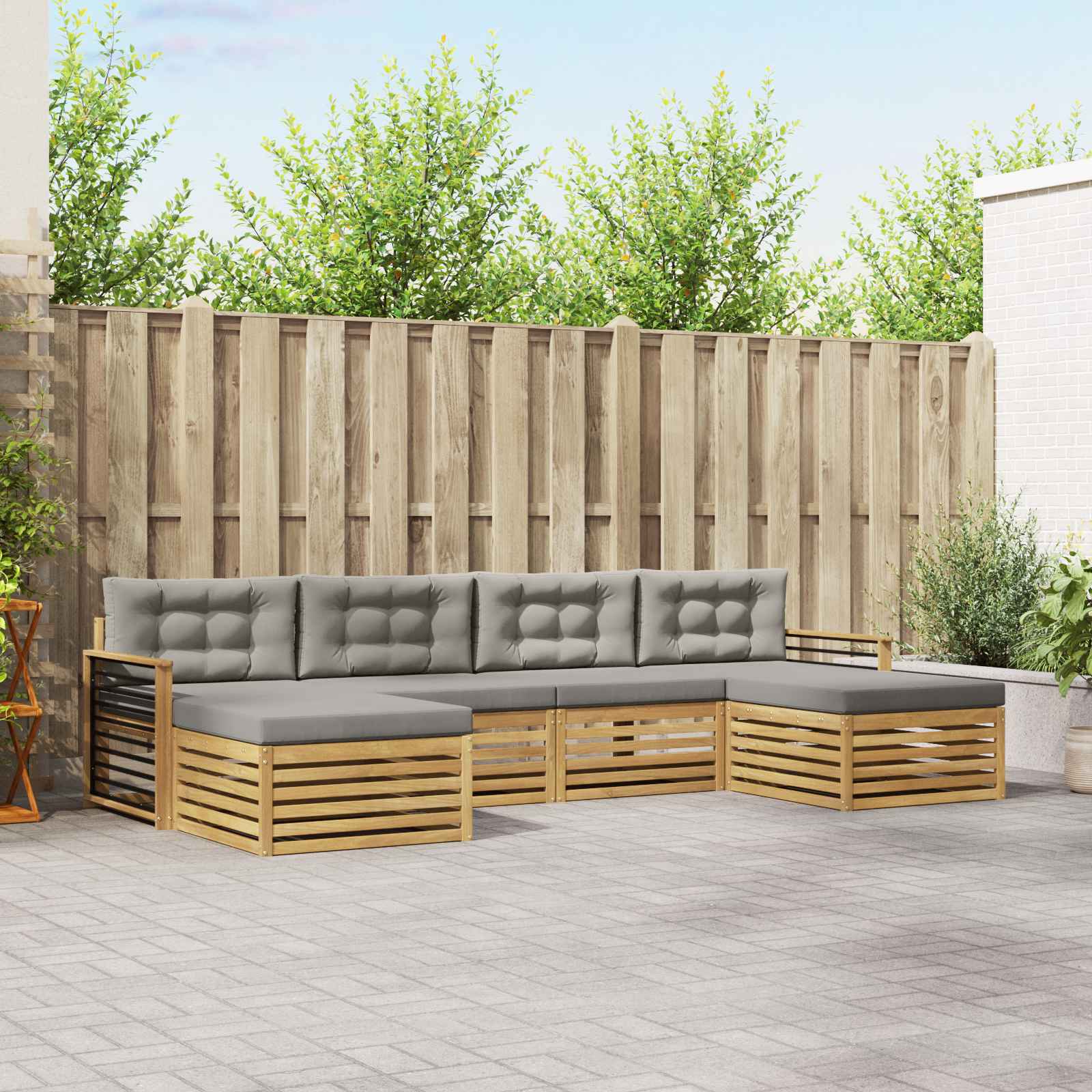 Setovi sofa 6 pcs Bijela i svjetlosiva Čvrsto drvo akacije