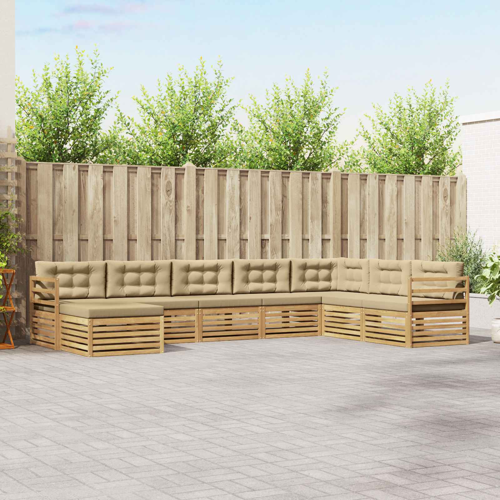 Set vanjskih sofa s jastukom 8 pcs Bijela i bež Poliester