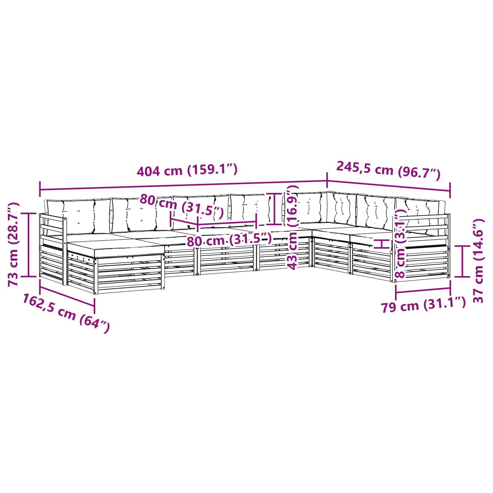 Set vanjskih sofa s jastukom 8 pcs Bijela i bež Poliester