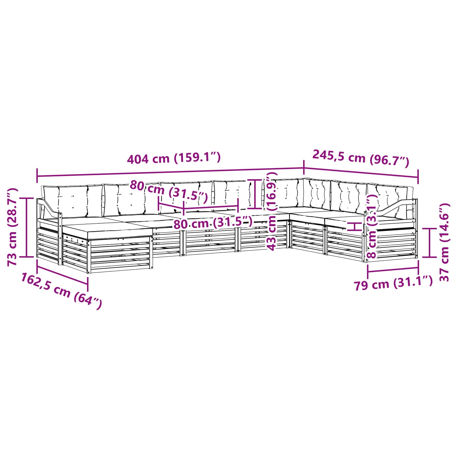 Set vanjskih sofa s jastukom 8 pcs Bijela i bež Poliester