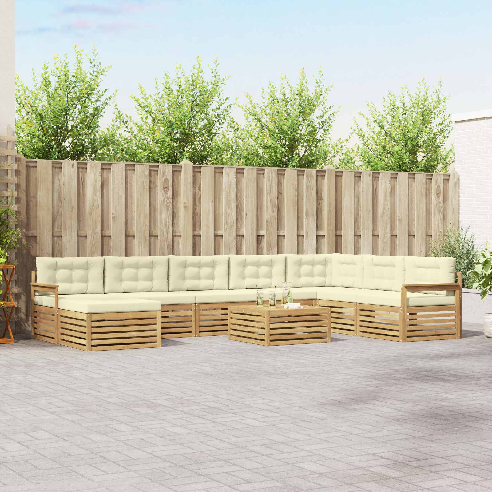 Set vanjskih sofa 9 pcs Bijela i krem Čvrsto drvo akacije