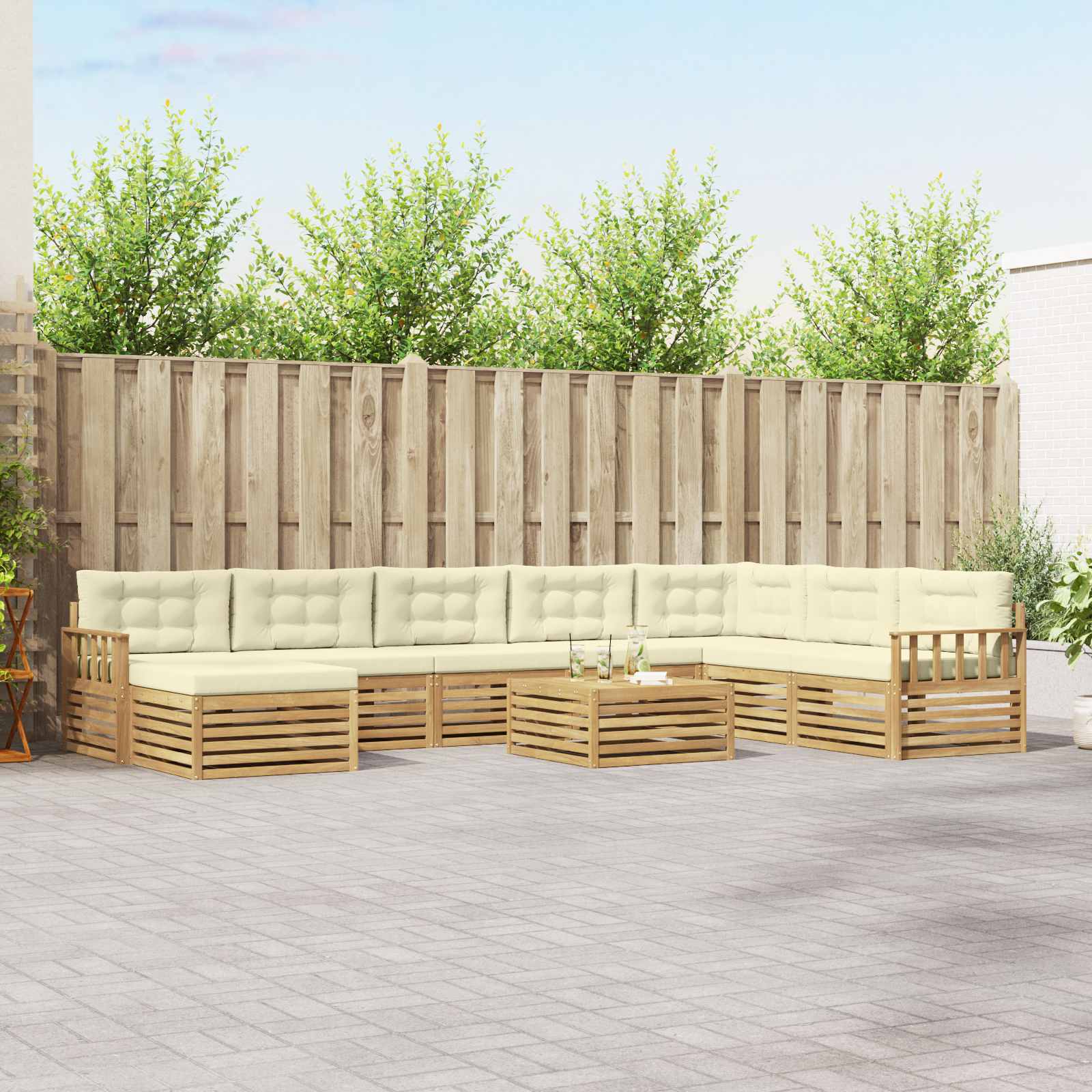 Set vanjskih sofa 9 pcs Bijela i krem Čvrsto drvo akacije