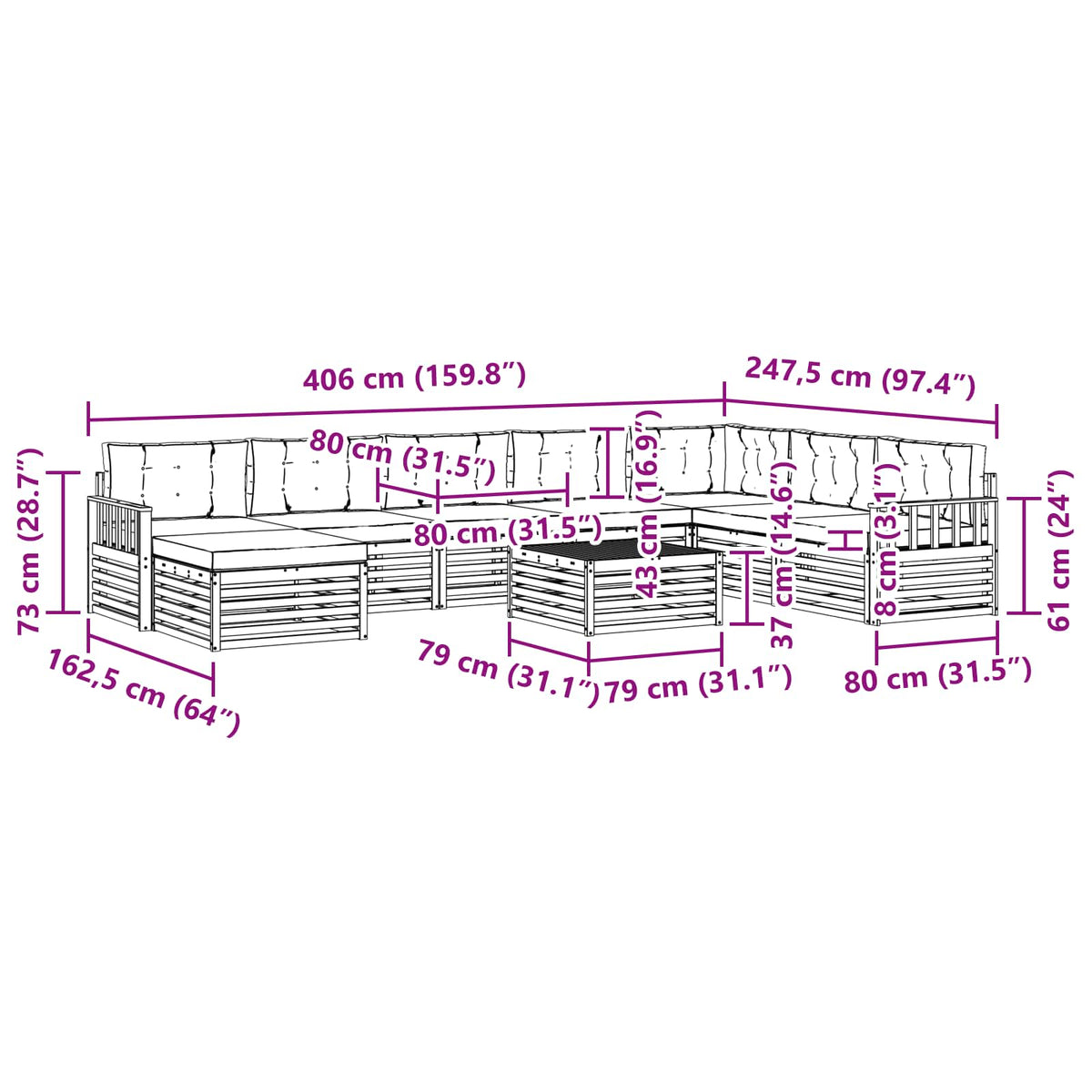 Set vanjskih sofa 9 pcs Bijela i antracit Čvrsto drvo akacije