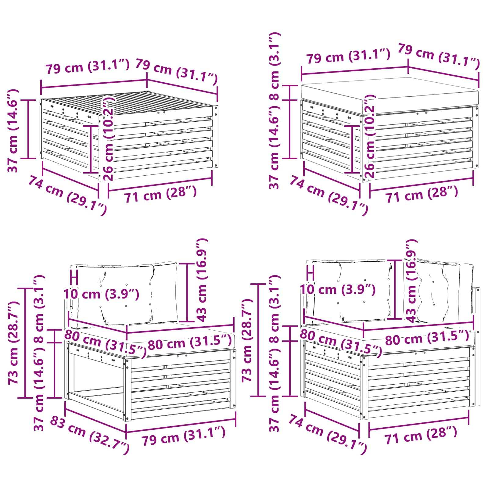 Set vanjskih sofa 9 pcs Bijela i antracit Čvrsto drvo akacije