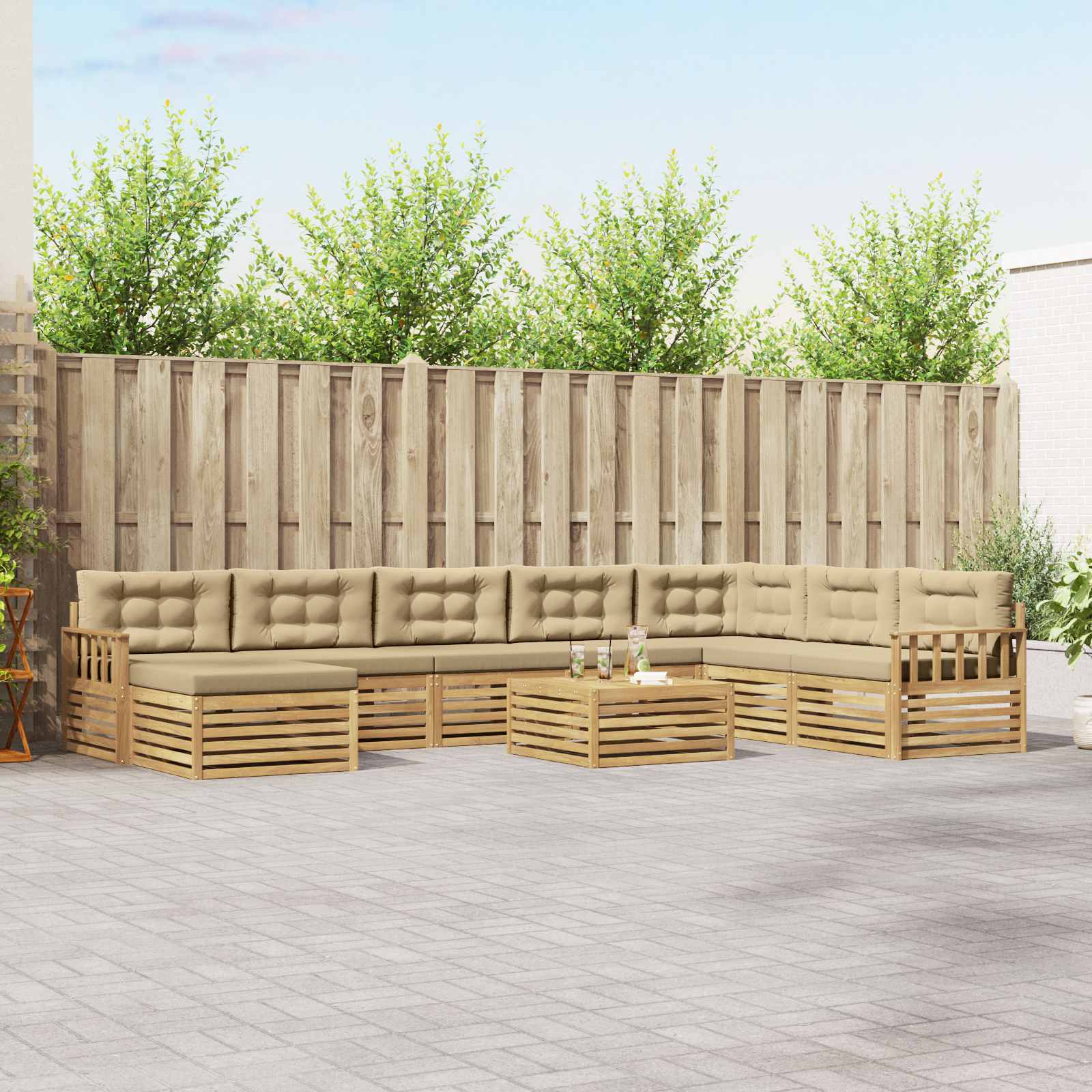 Set vanjskih sofa 9 kom. Bijela i bež Čvrsto drvo akacije