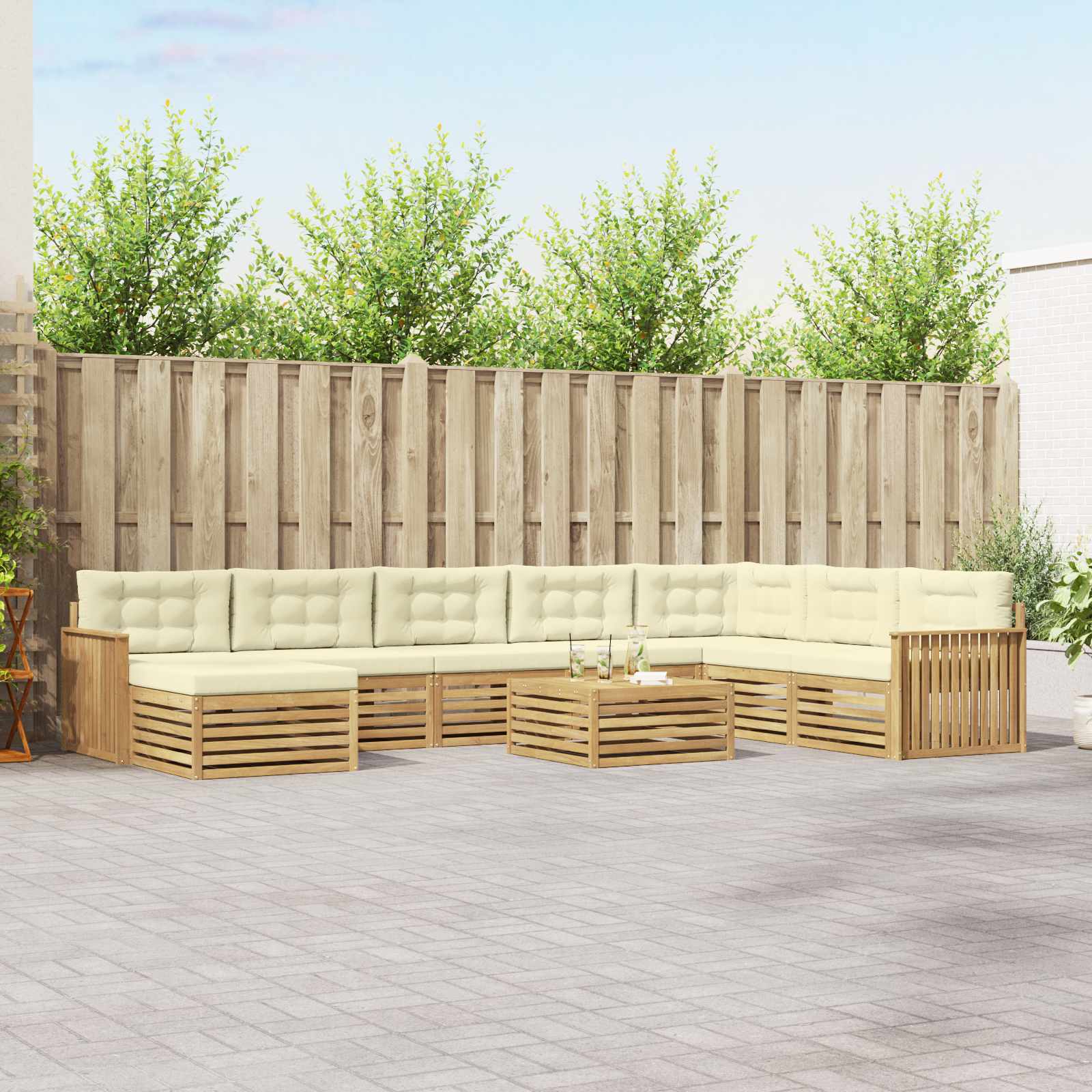 Set vanjskih sofa 9 kom. Bijela i krem Čvrsto drvo akacije
