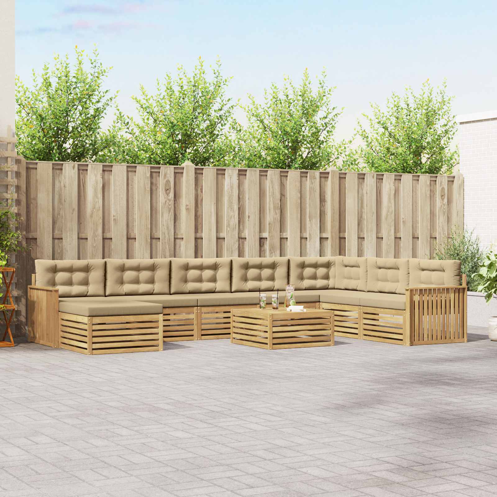 Set vanjskih sofa 9 kom. Bijela i bež Čvrsto drvo akacije