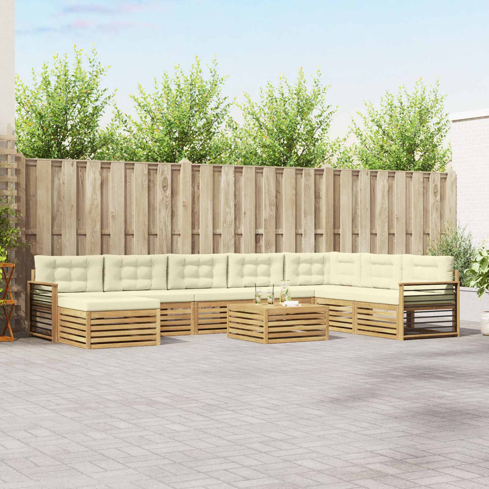 Set vanjskih sofa 9 pcs Bijela i krem Čvrsto drvo akacije