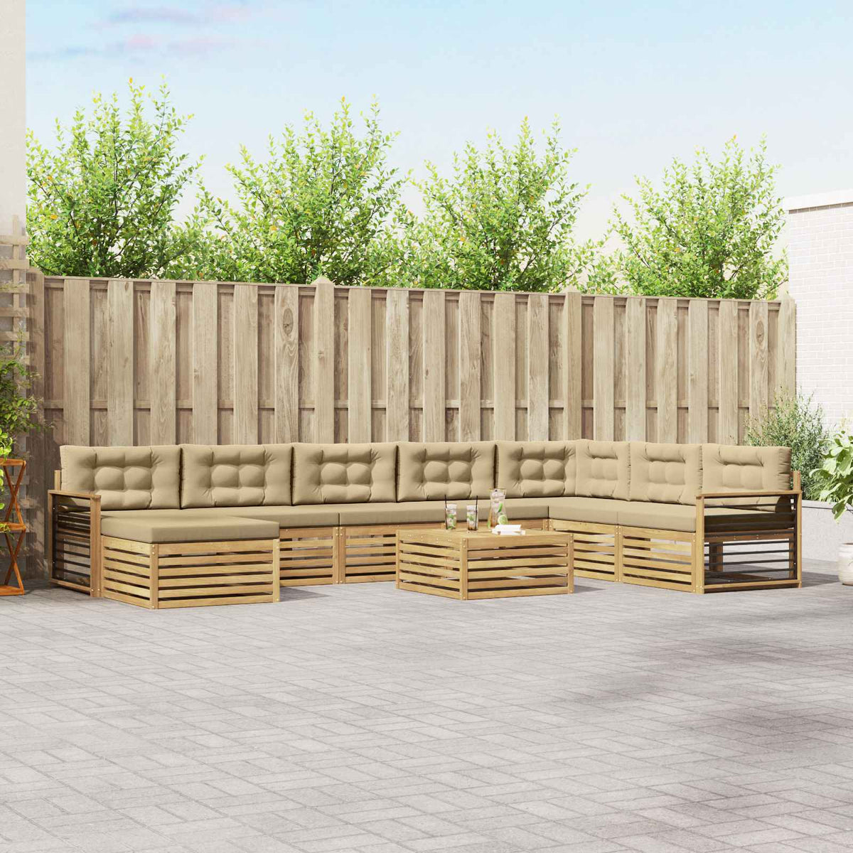 Set vanjskih sofa 9 kom. Bijela i bež Čvrsto drvo akacije